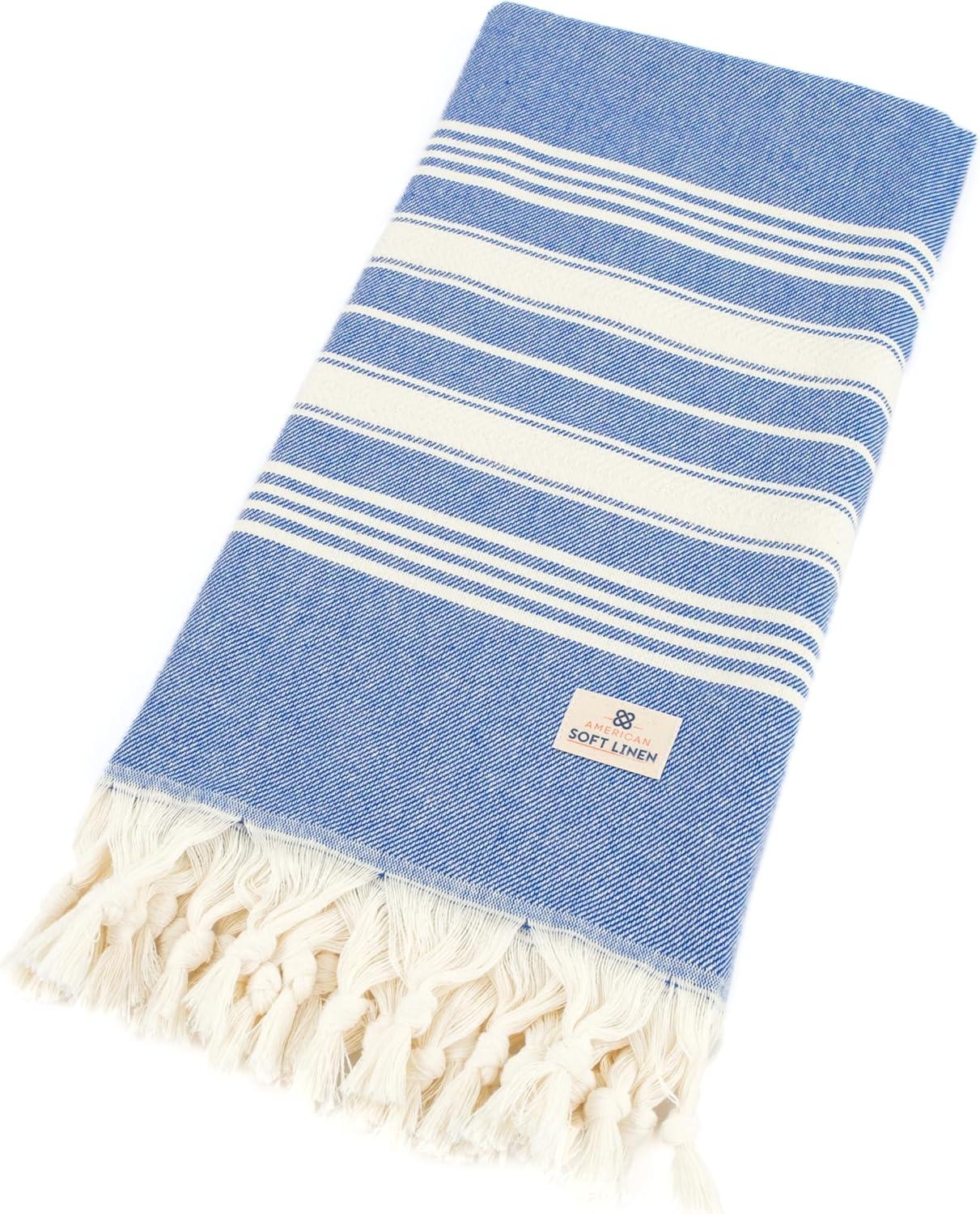 imageAmerican Soft Linen 100 Cotton Turkish Peshtemal Beach Towels 35quotx60quot Size 4 Pack Swim Towels for Beach and Pool Towels BrownBlue