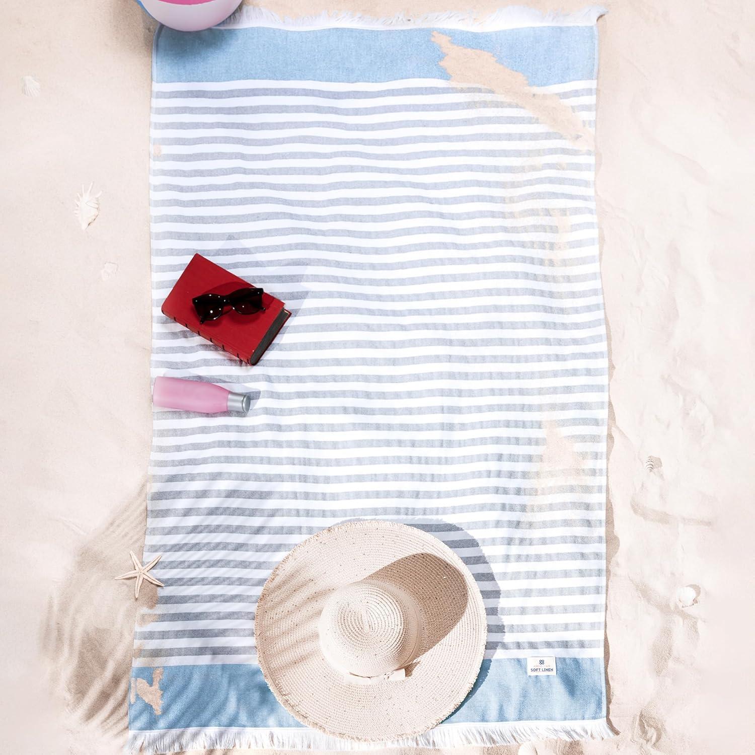 imageAmerican Soft Linen 100 Cotton Turkish Peshtemal Beach Towels 35quotx60quot Size 4 Pack Swim Towels for Beach and Pool Towels BrownRoyal Blue