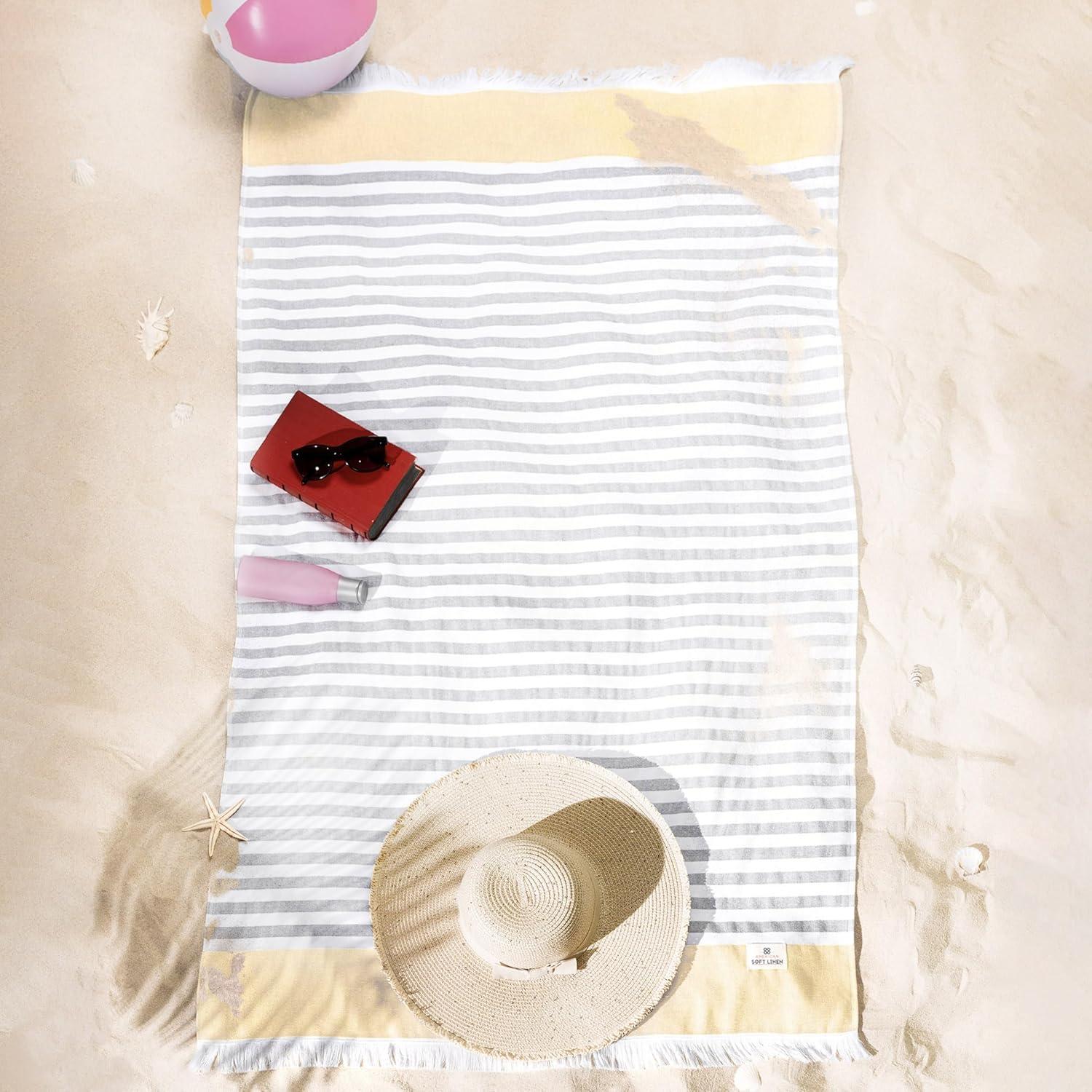 imageAmerican Soft Linen 100 Cotton Turkish Peshtemal Beach Towels 35quotx60quot Size 4 Pack Swim Towels for Beach and Pool Towels BrownSun Yellow