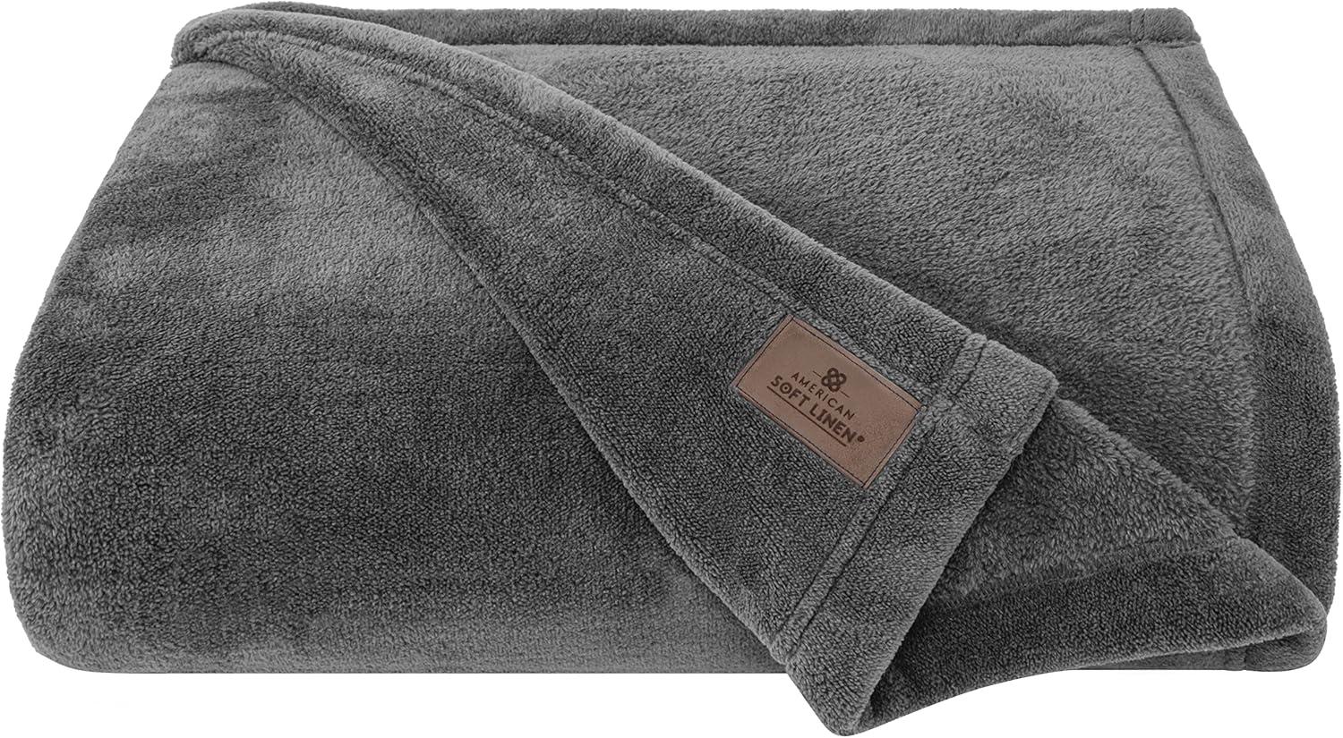 imageAmerican Soft Linen Bedding Fleece Blanket Throw Size 50x60 inch Plush Fuzzy Cozy Soft Blanket for Bed Sofa Couch BlackGray