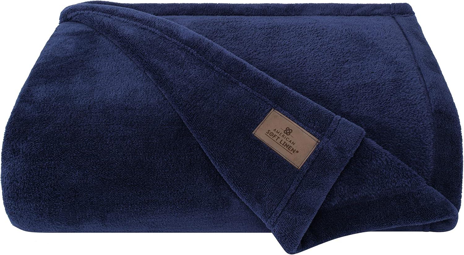 imageAmerican Soft Linen Bedding Fleece Blanket Throw Size 50x60 inch Plush Fuzzy Cozy Soft Blanket for Bed Sofa Couch BlackNavy Blue