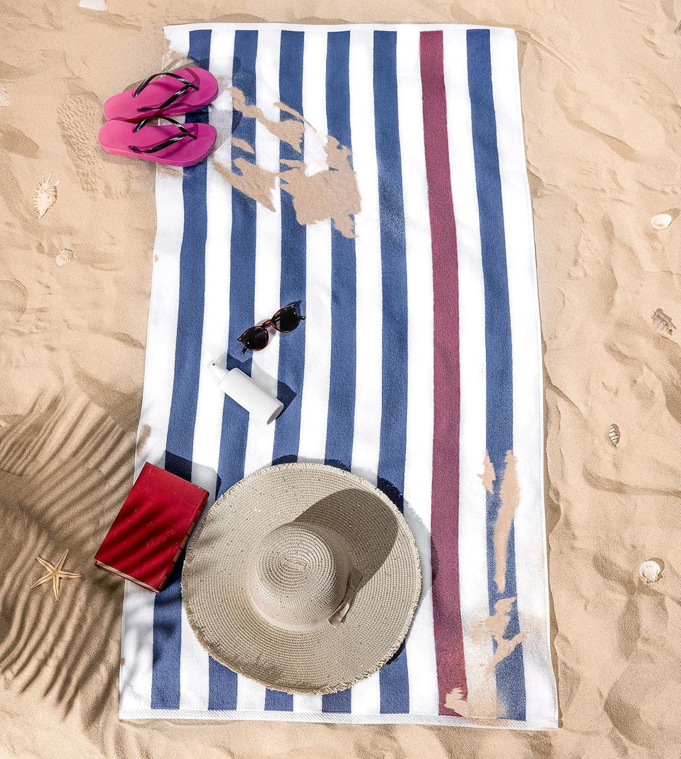 imageAmerican Soft Linen Cabana Striped Beach Towels 30x60 inch 4 Piece Oversize Pool Towels Quick Drying Sand Free Swim Towels OrangeNavy Bluebordeaux