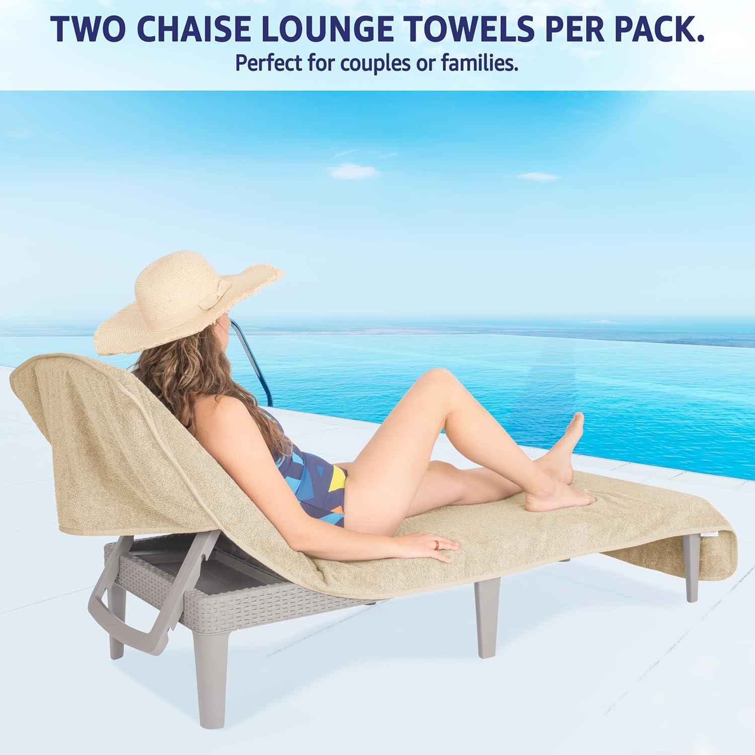 imageAmerican Soft Linen Chaise Lounge Covers with Pocket 86quotx32quot Oversized Beach Pool Lounge Chair Towel BeigeBeige Chair Towel