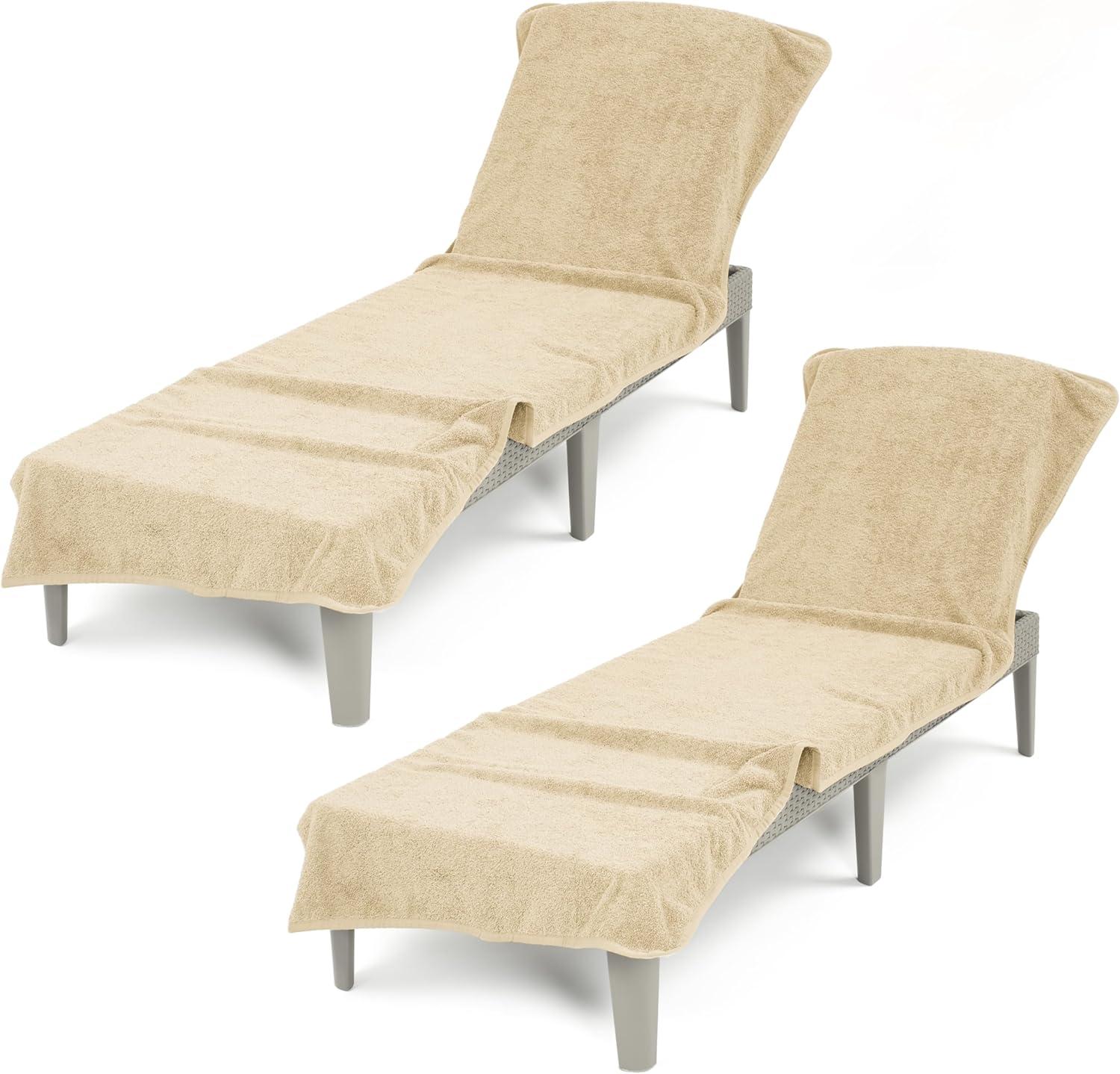 imageAmerican Soft Linen Chaise Lounge Covers with Pocket 86quotx32quot Oversized Beach Pool Lounge Chair Towel BeigeBeige Chair Towel