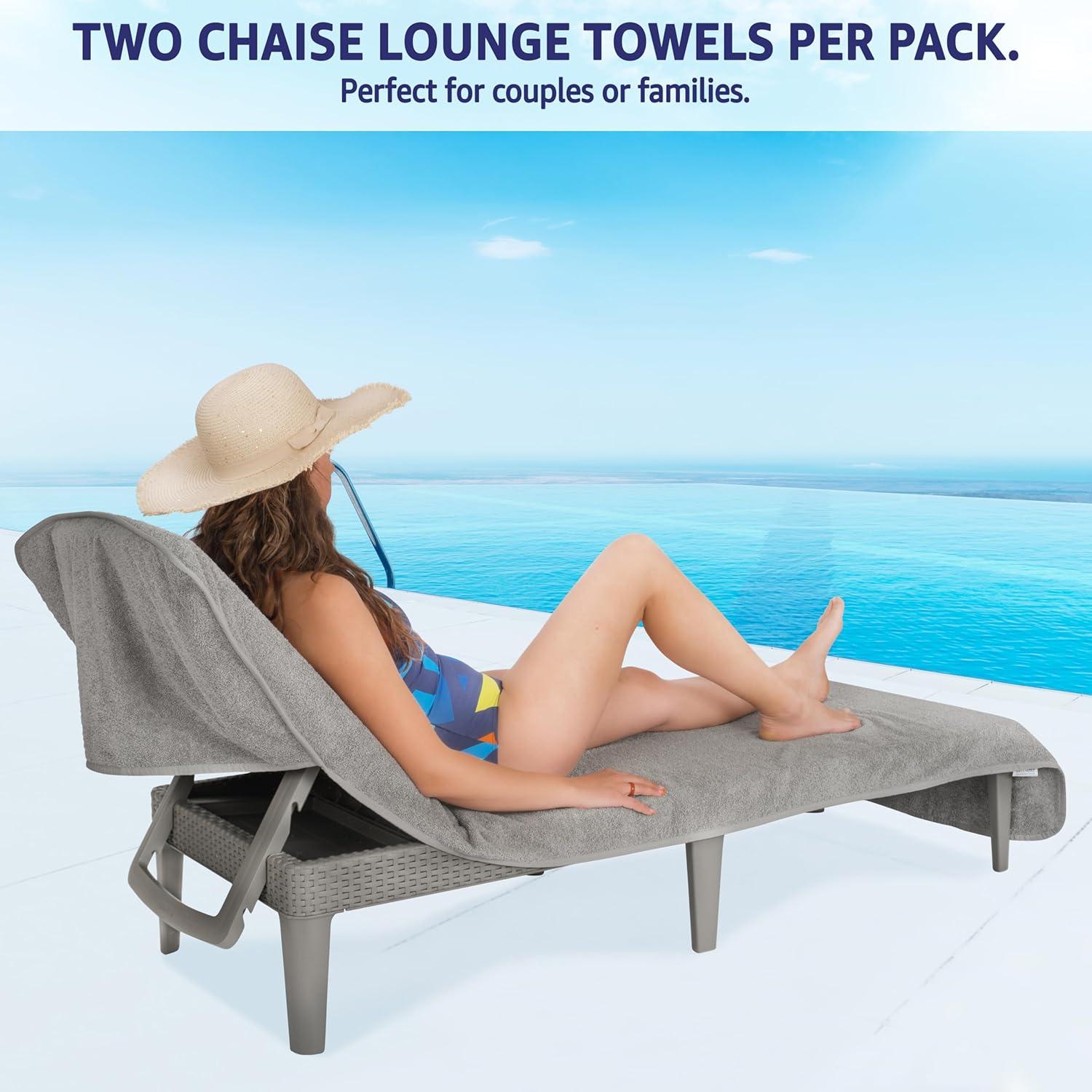 imageAmerican Soft Linen Chaise Lounge Covers with Pocket 86quotx32quot Oversized Beach Pool Lounge Chair Towel BeigeGray Chair Towel