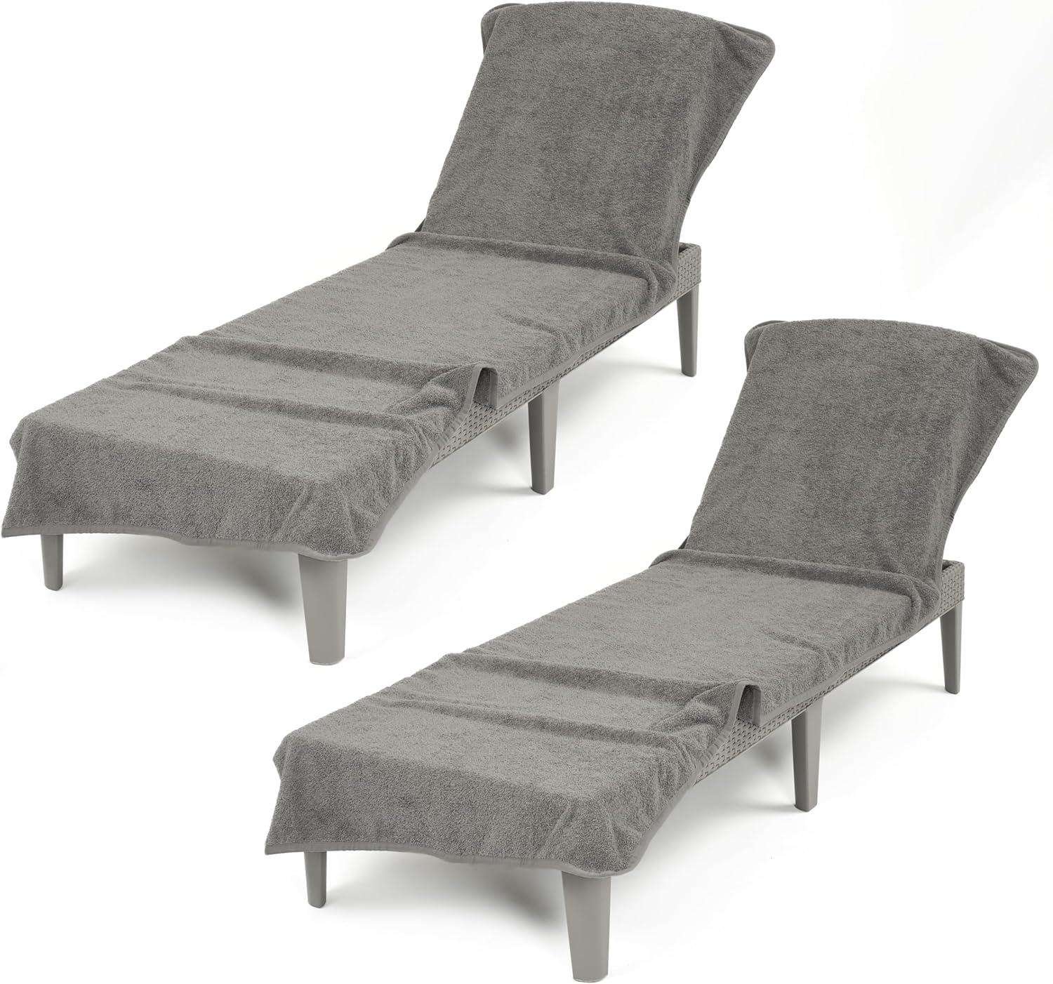 imageAmerican Soft Linen Chaise Lounge Covers with Pocket 86quotx32quot Oversized Beach Pool Lounge Chair Towel BeigeGray Chair Towel