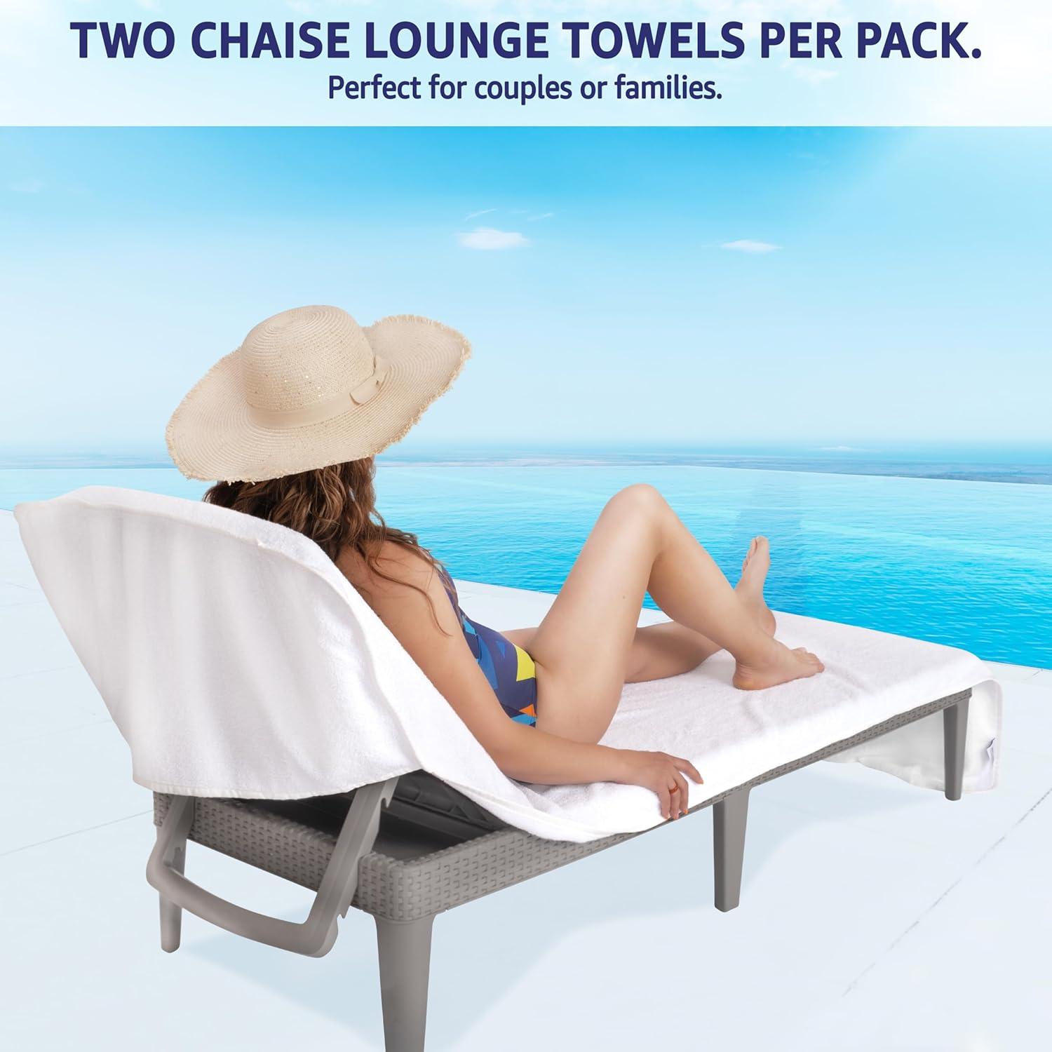 imageAmerican Soft Linen Chaise Lounge Covers with Pocket 86quotx32quot Oversized Beach Pool Lounge Chair Towel BeigeWhite Chair Towel