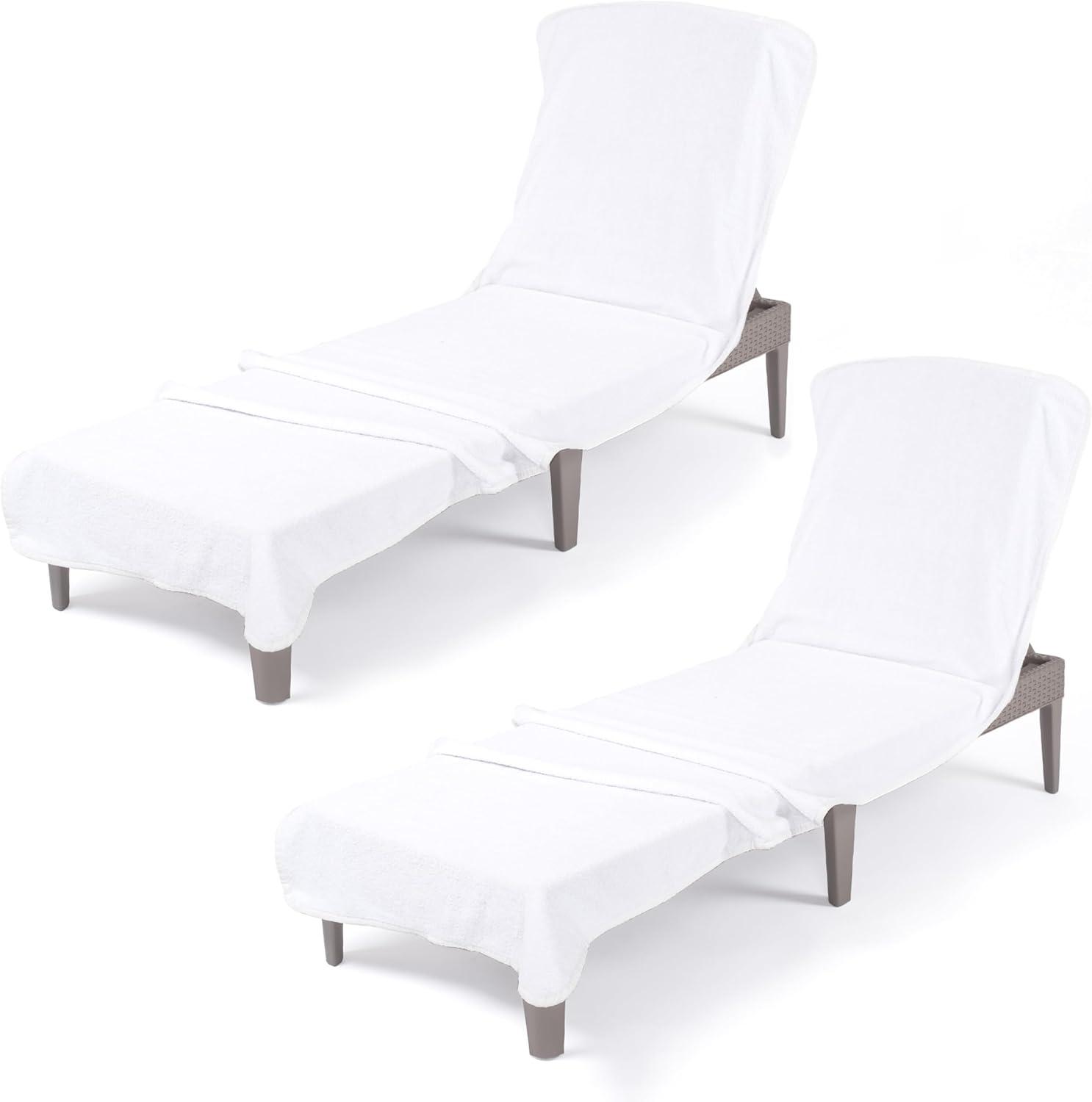 imageAmerican Soft Linen Chaise Lounge Covers with Pocket 86quotx32quot Oversized Beach Pool Lounge Chair Towel BeigeWhite Chair Towel