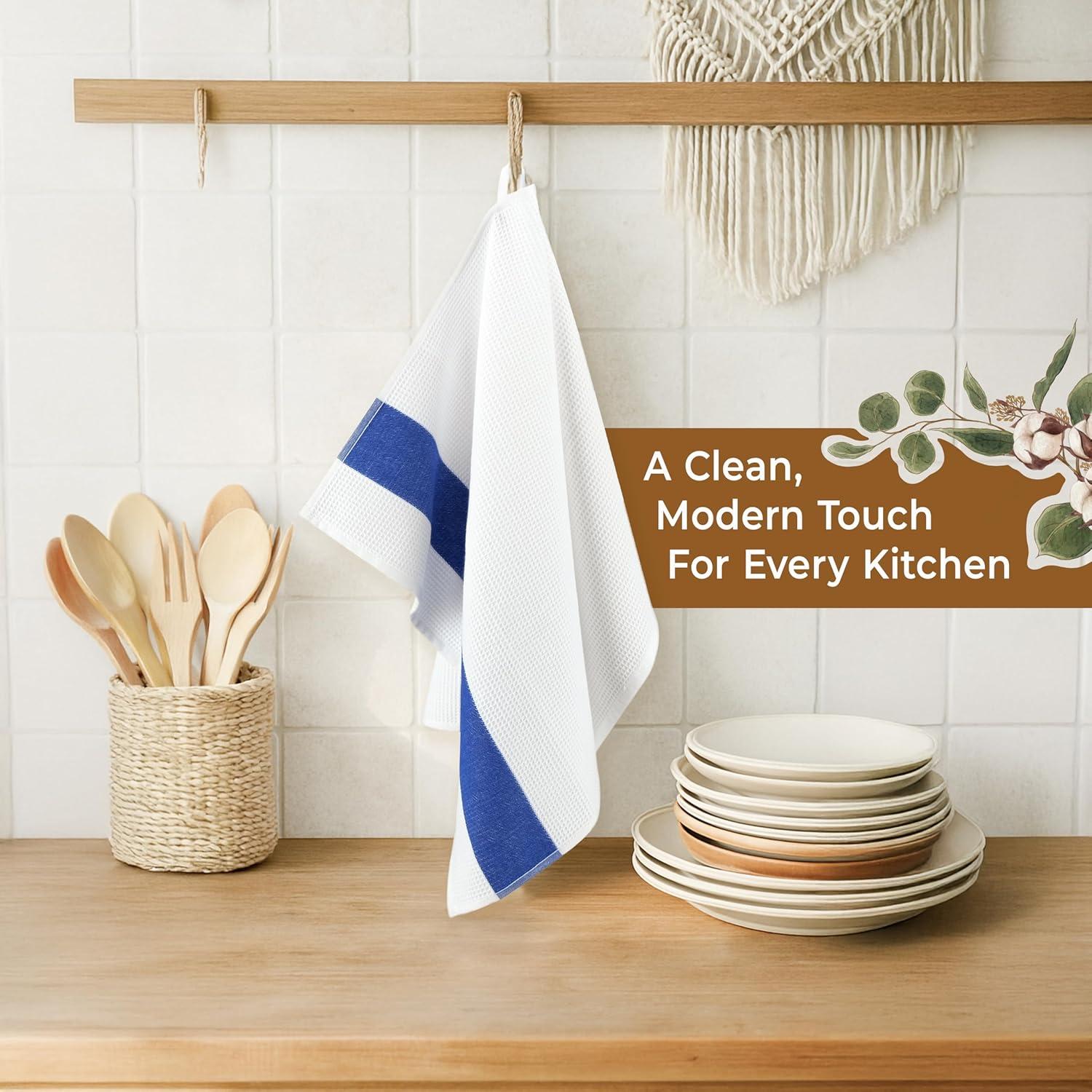 imageAmerican Soft Linen Dish Towels 100 Cotton Dish Cloths for Kitchen 4 Packed Soft Absorbent Quick Dry Kitchen Towels BeigeNavy Blue
