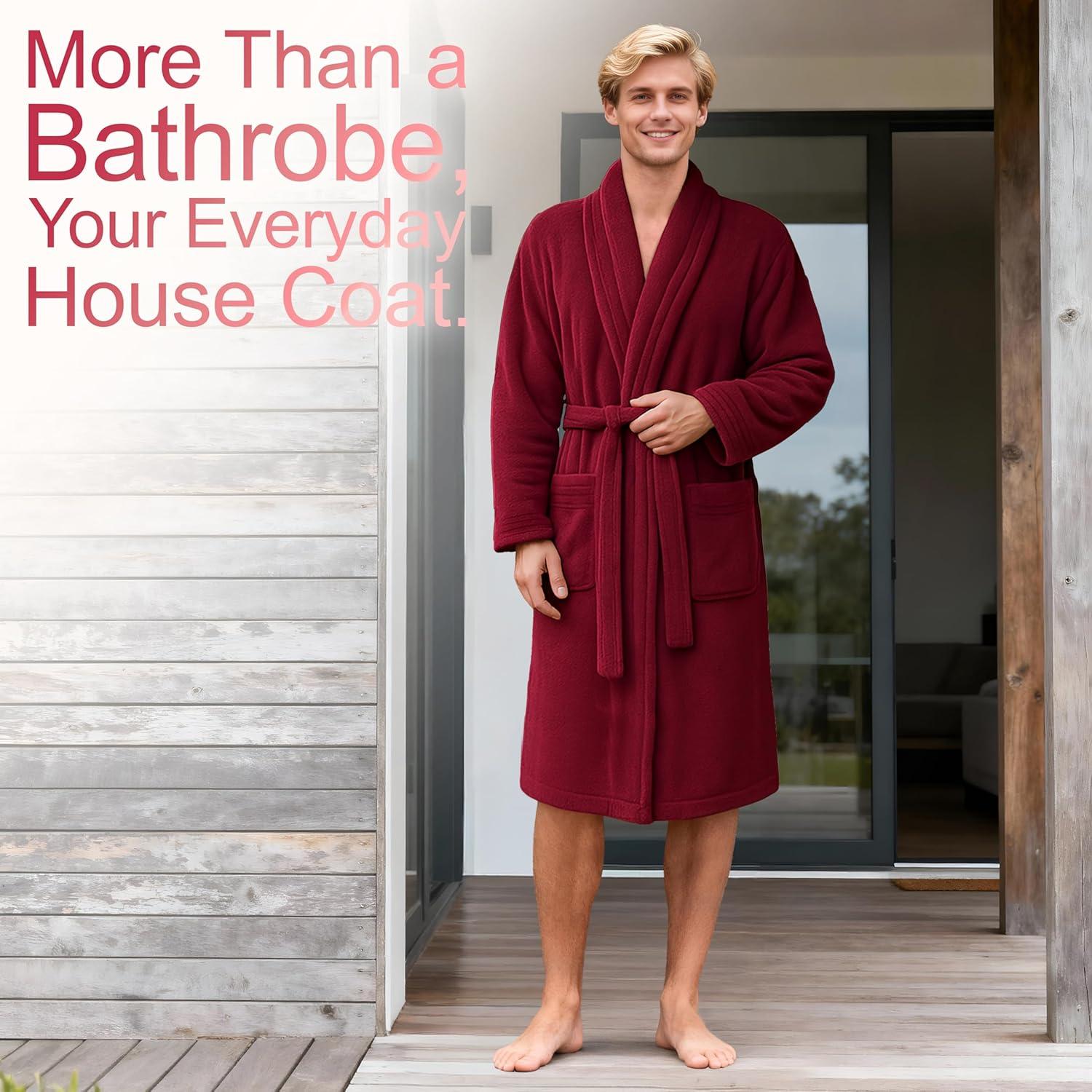 imageAmerican Soft Linen Luxury Mens Fleece Bathrobe Soft Warm Lightweight Plush Robe for Men Cozy Absorbent Spa Hotel QualityRed
