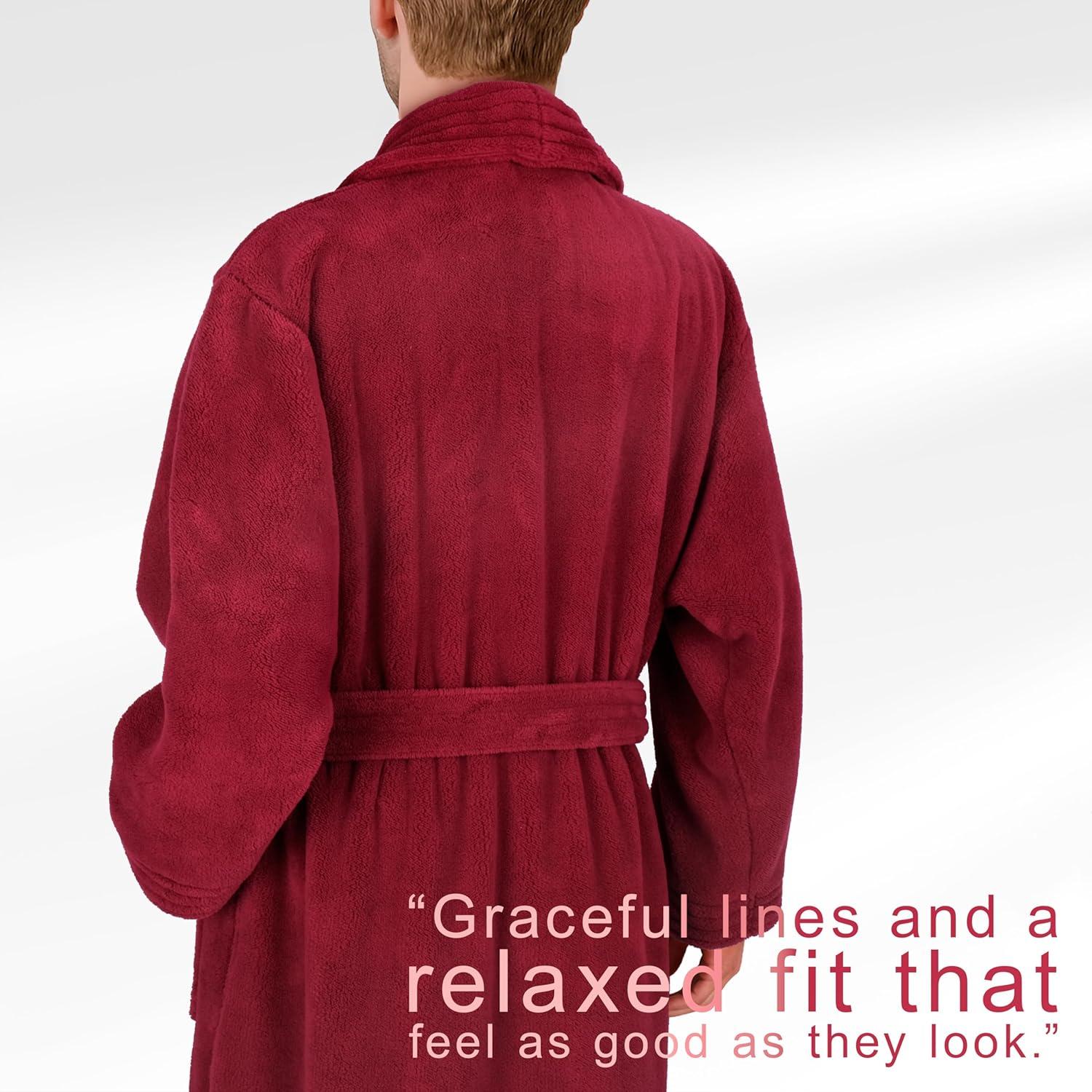 imageAmerican Soft Linen Luxury Mens Fleece Bathrobe Soft Warm Lightweight Plush Robe for Men Cozy Absorbent Spa Hotel QualityRed