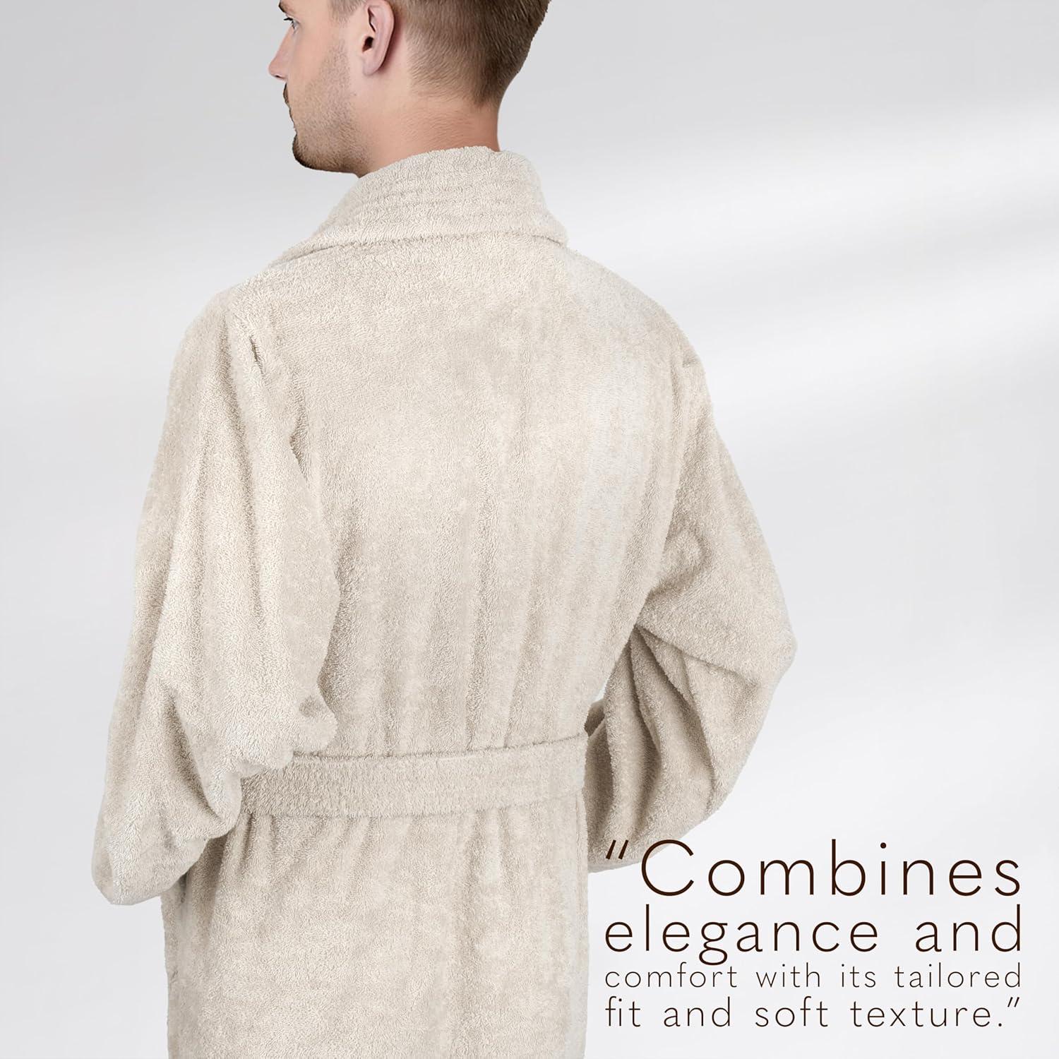 imageAmerican Soft Linen Mens 100 Cotton Terry Bathrobe Soft Absorbent Quick Dry Turkish Robe for MenBeige