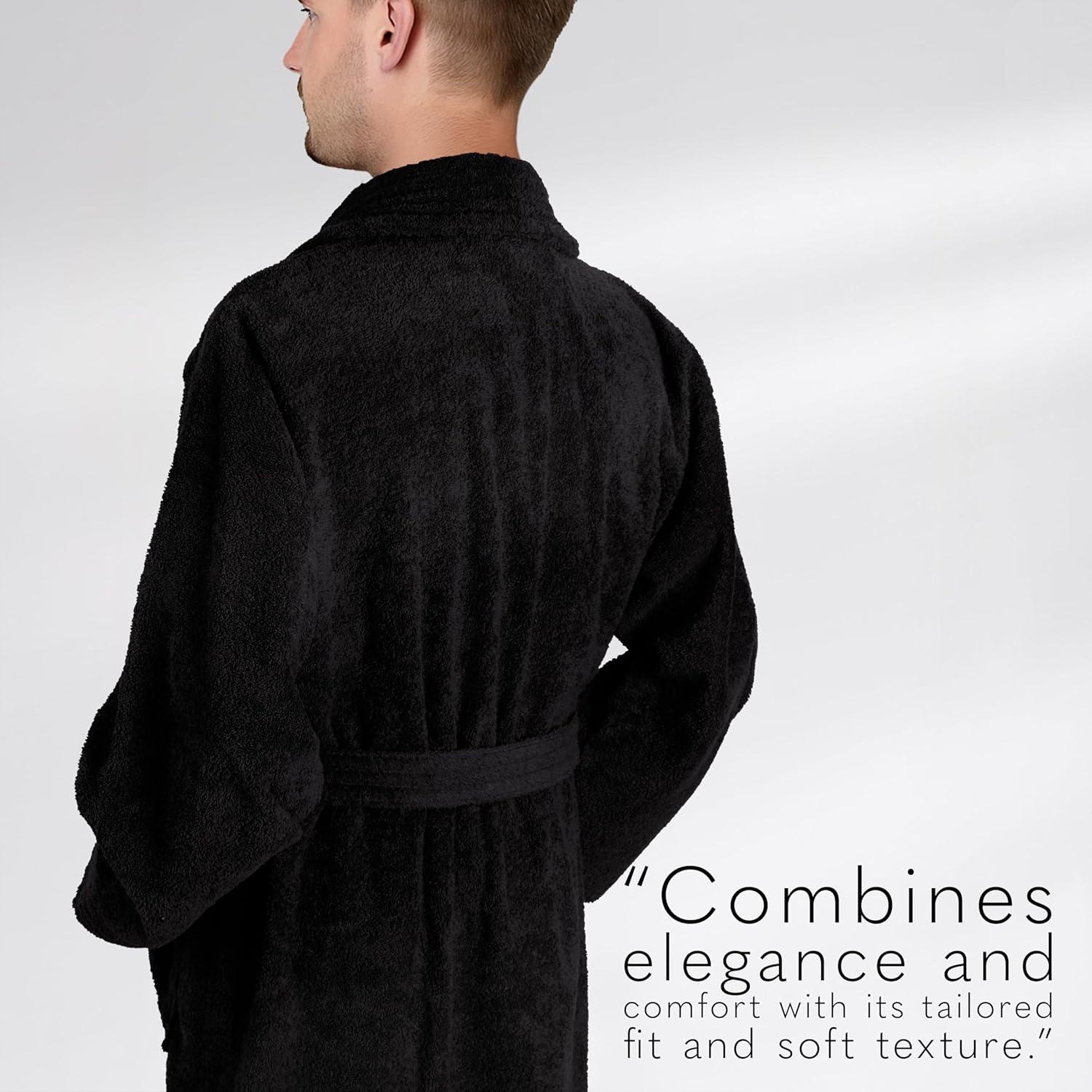 imageAmerican Soft Linen Mens 100 Cotton Terry Bathrobe Soft Absorbent Quick Dry Turkish Robe for MenBlack