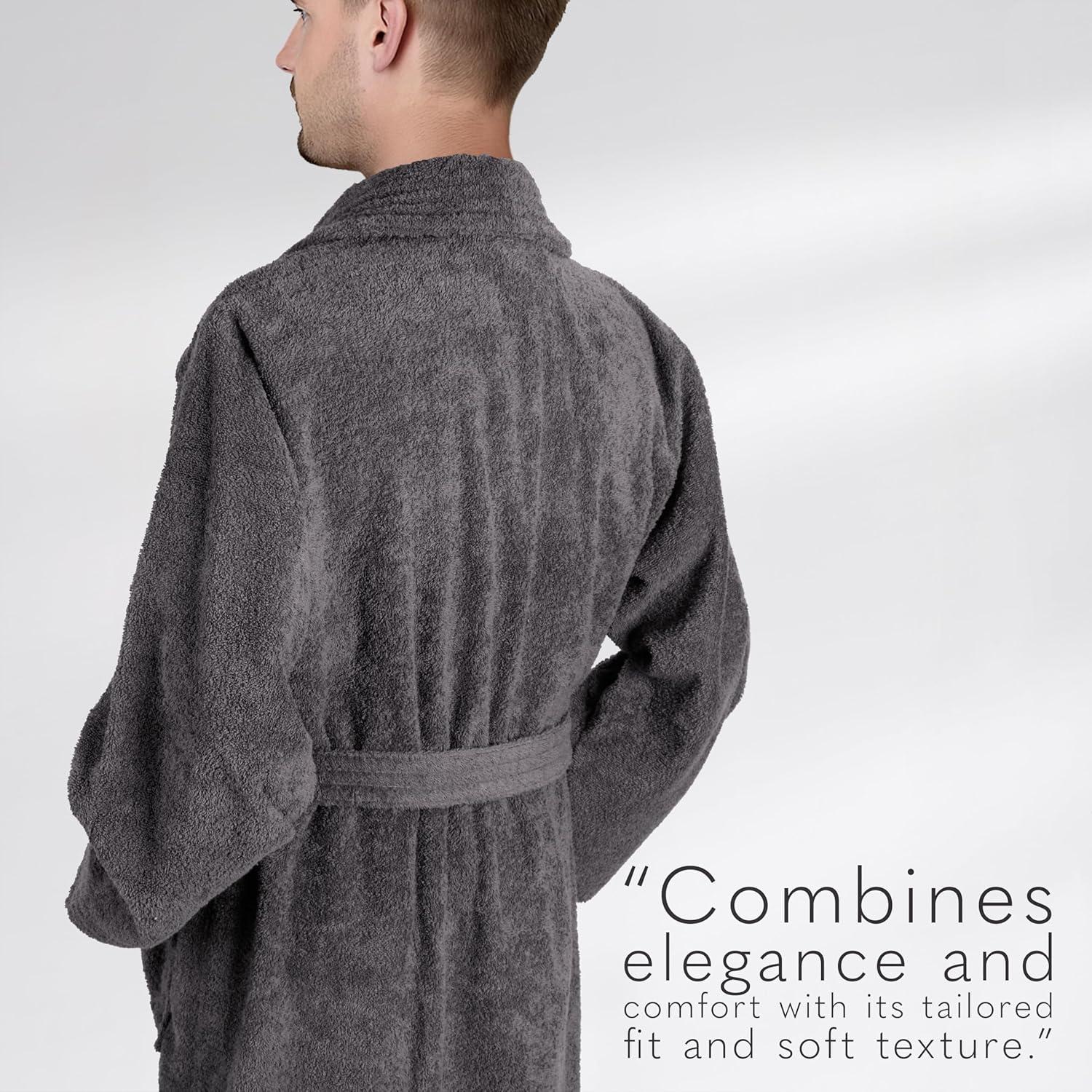 imageAmerican Soft Linen Mens 100 Cotton Terry Bathrobe Soft Absorbent Quick Dry Turkish Robe for MenDark Gray