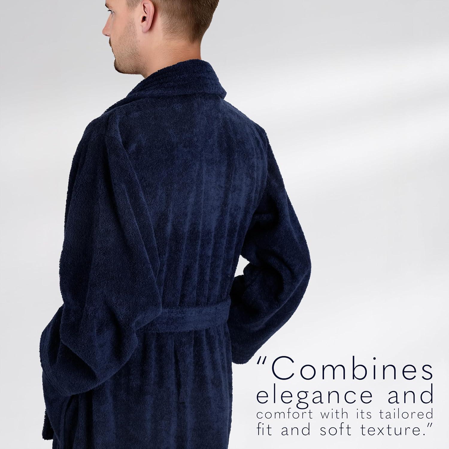 imageAmerican Soft Linen Mens 100 Cotton Terry Bathrobe Soft Absorbent Quick Dry Turkish Robe for MenNavy Blue