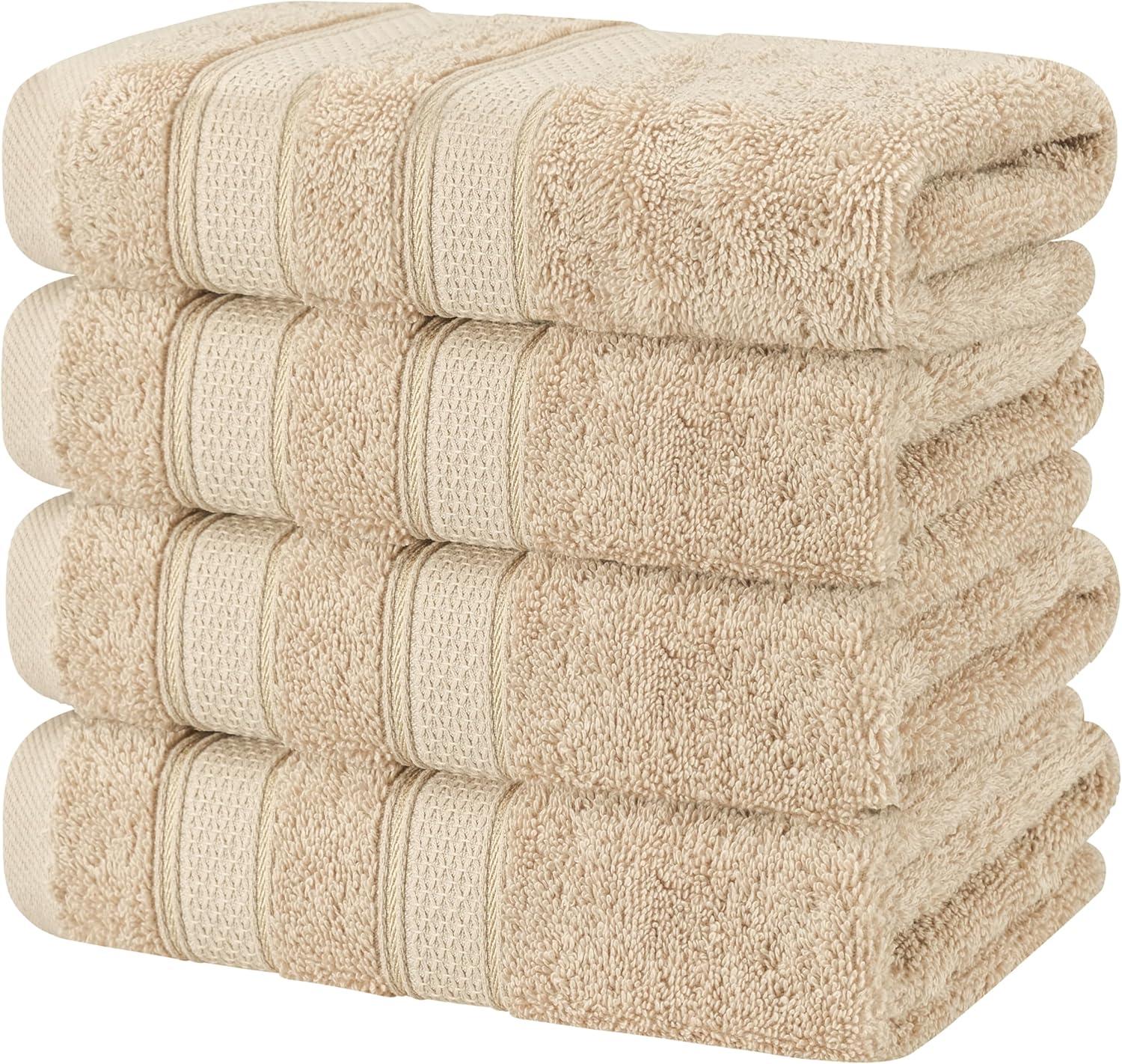 imageAmerican Soft Linen Salem Turkish Bath Towel Set 100 Cotton 600 GSM 6 Piece Towels for Bathroom 2 Bath Towels 2 Hand Towels 2 Washcloths WhiteBeige