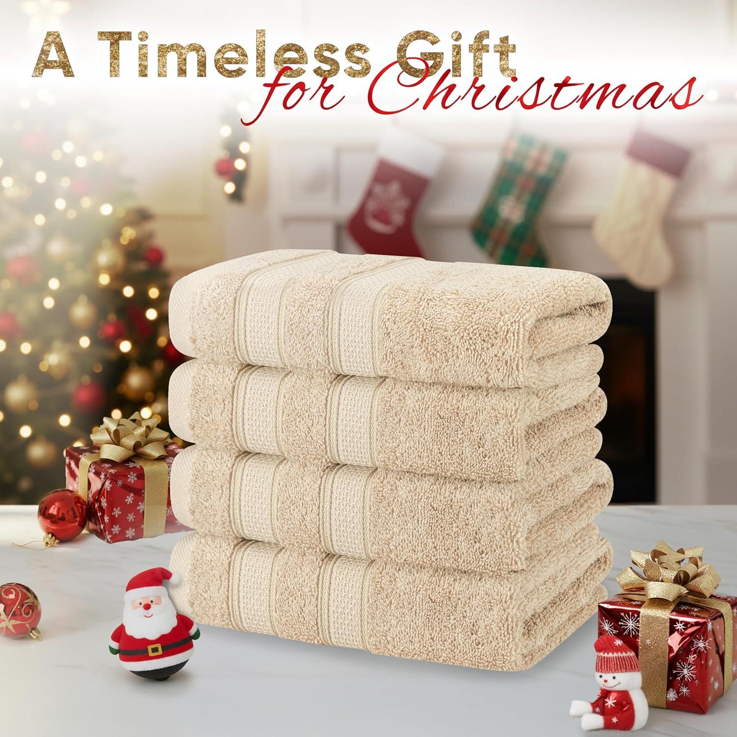 imageAmerican Soft Linen Salem Turkish Bath Towel Set 100 Cotton 600 GSM 6 Piece Towels for Bathroom 2 Bath Towels 2 Hand Towels 2 Washcloths WhiteBeige