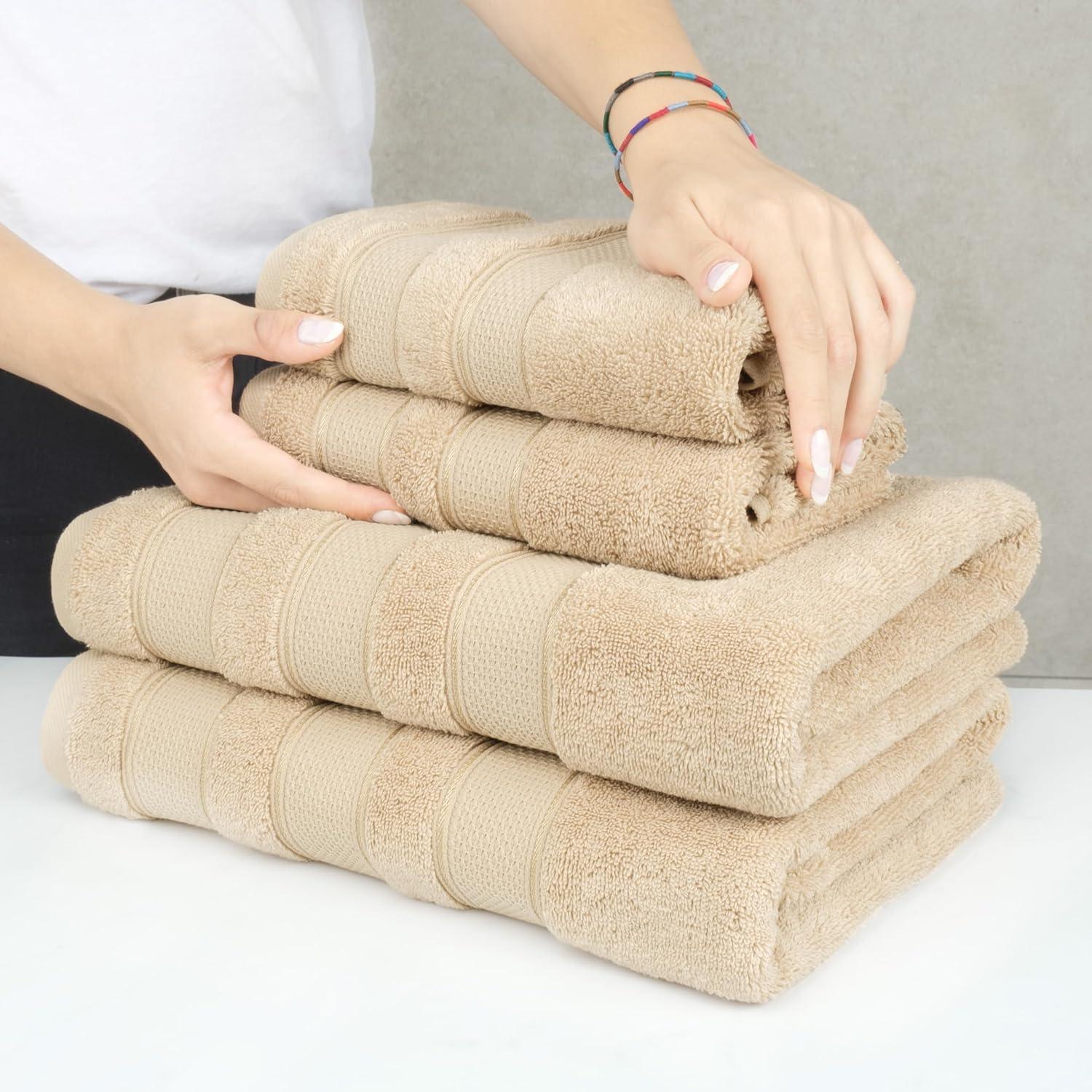 imageAmerican Soft Linen Salem Turkish Bath Towel Set 100 Cotton 600 GSM 6 Piece Towels for Bathroom 2 Bath Towels 2 Hand Towels 2 Washcloths WhiteBeige