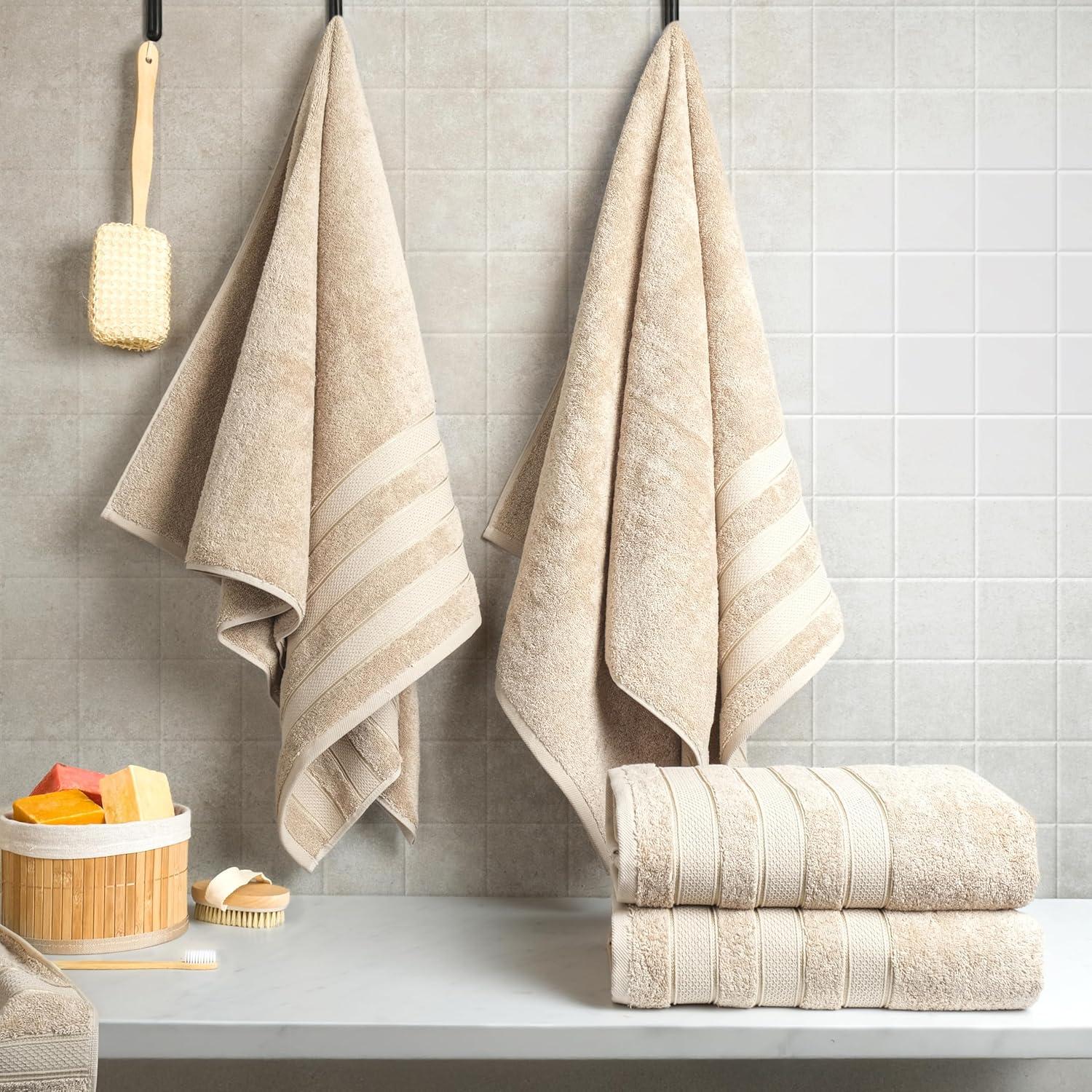 imageAmerican Soft Linen Salem Turkish Bath Towel Set 100 Cotton 600 GSM 6 Piece Towels for Bathroom 2 Bath Towels 2 Hand Towels 2 Washcloths WhiteBeige
