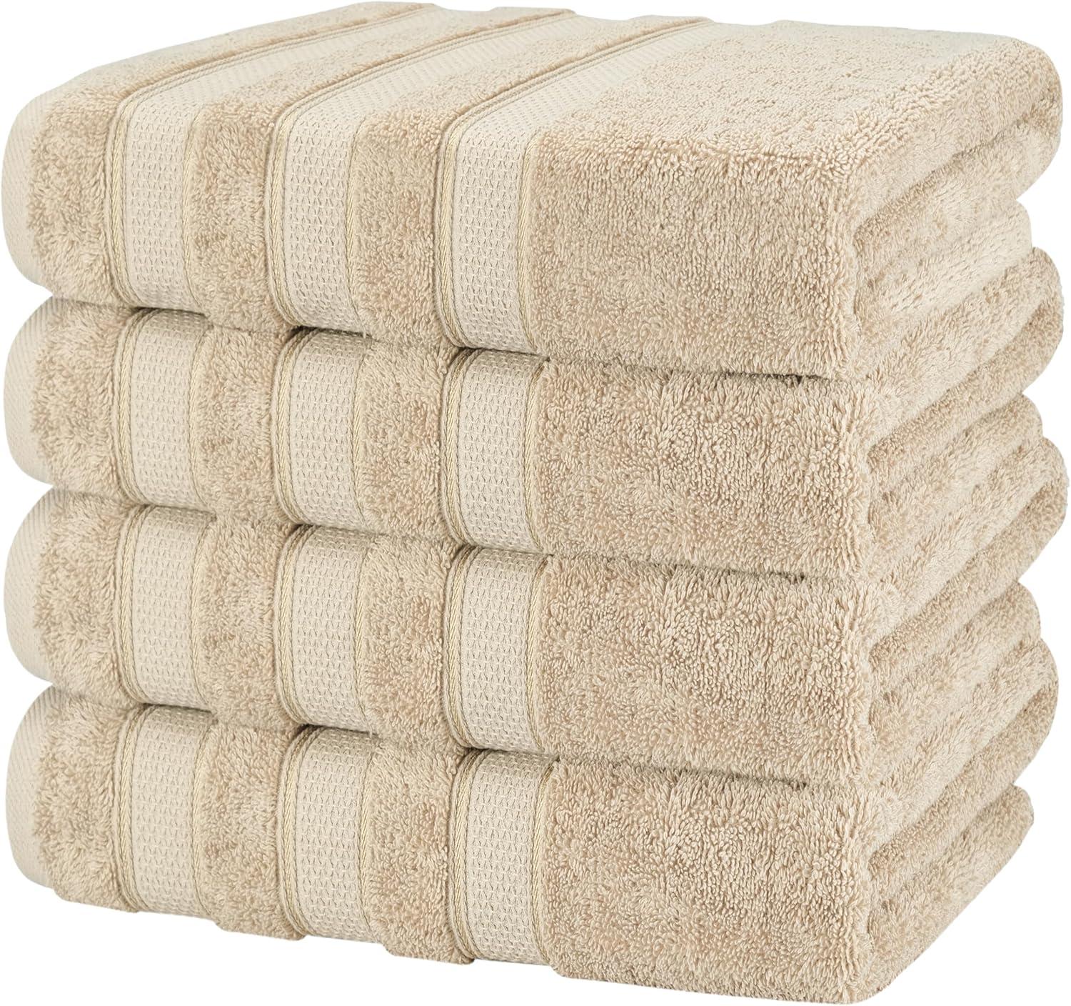 imageAmerican Soft Linen Salem Turkish Bath Towel Set 100 Cotton 600 GSM 6 Piece Towels for Bathroom 2 Bath Towels 2 Hand Towels 2 Washcloths WhiteBeige
