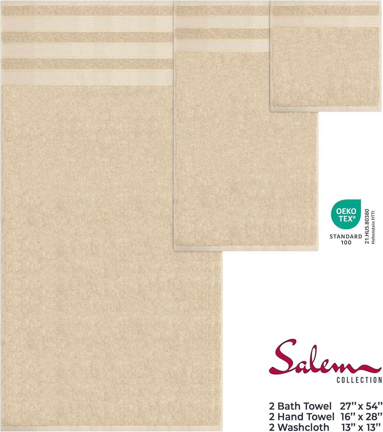 imageAmerican Soft Linen Salem Turkish Bath Towel Set 100 Cotton 600 GSM 6 Piece Towels for Bathroom 2 Bath Towels 2 Hand Towels 2 Washcloths WhiteBeige