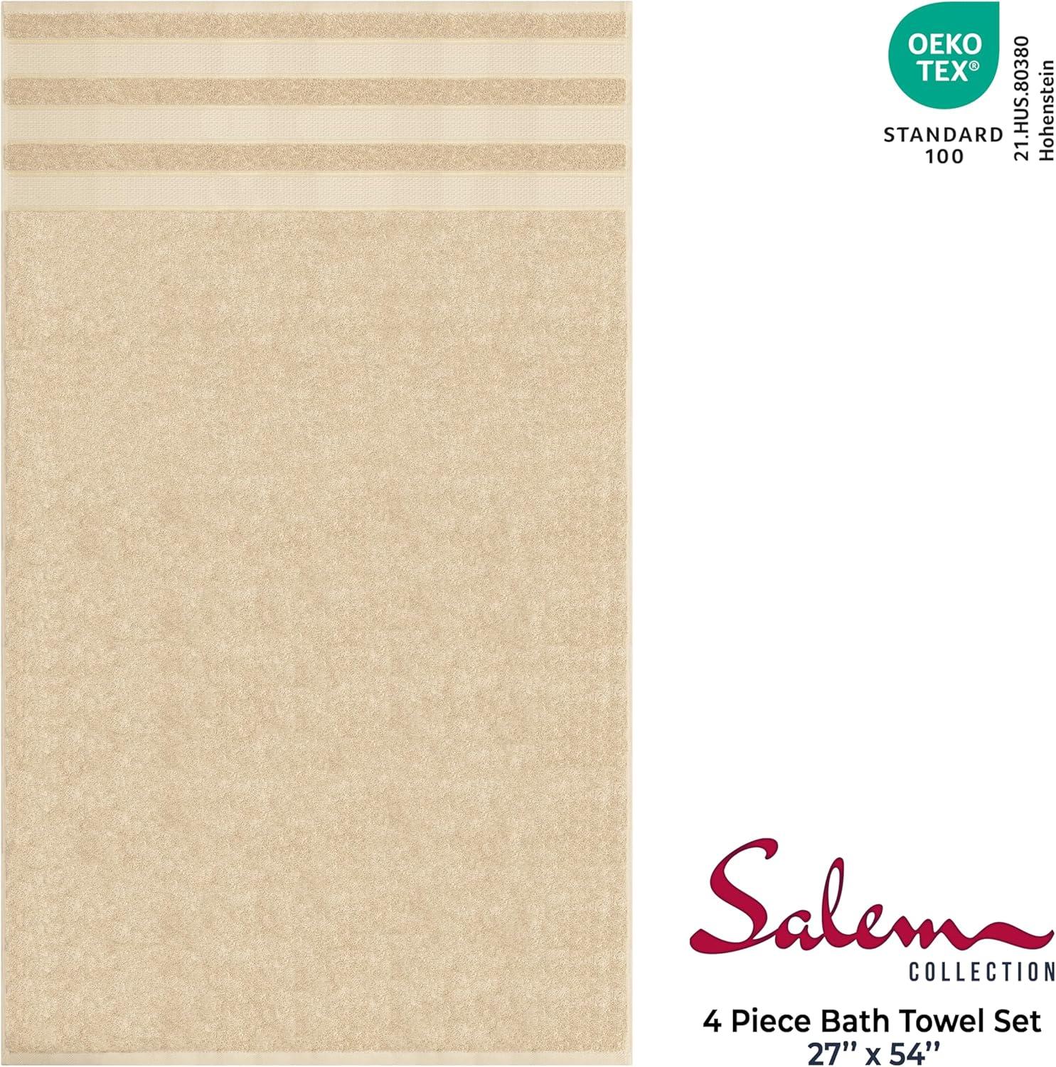 imageAmerican Soft Linen Salem Turkish Bath Towel Set 100 Cotton 600 GSM 6 Piece Towels for Bathroom 2 Bath Towels 2 Hand Towels 2 Washcloths WhiteBeige