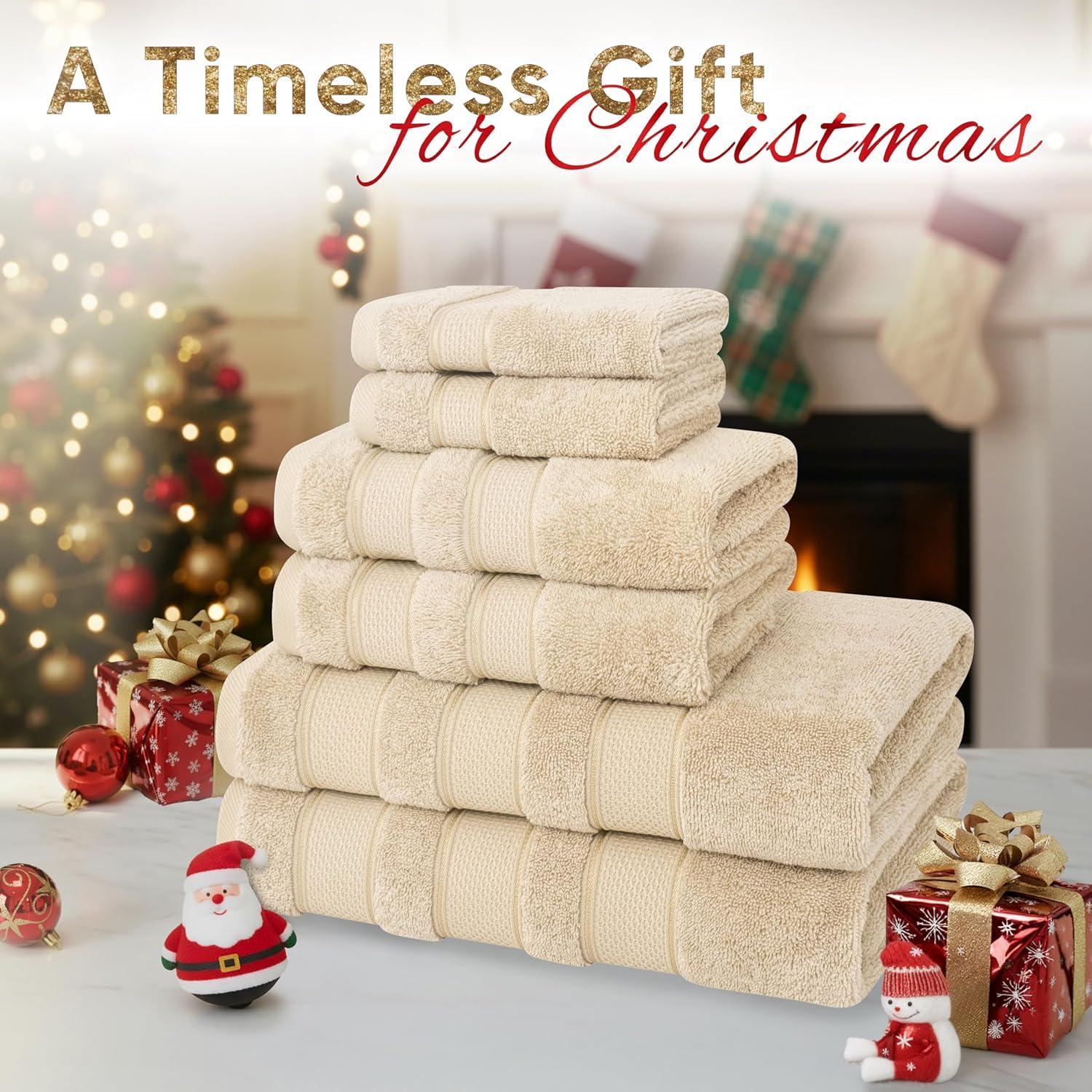 imageAmerican Soft Linen Salem Turkish Bath Towel Set 100 Cotton 600 GSM 6 Piece Towels for Bathroom 2 Bath Towels 2 Hand Towels 2 Washcloths WhiteBeige