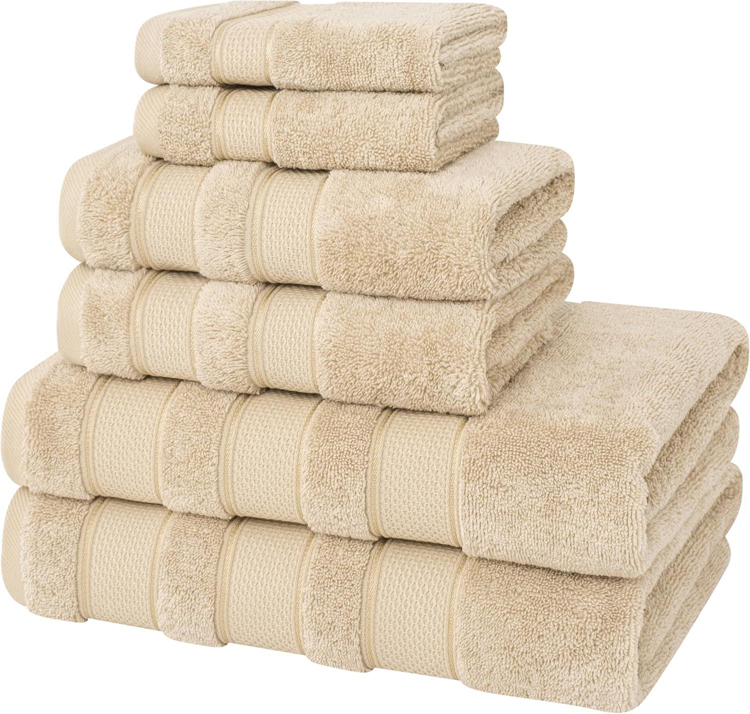 imageAmerican Soft Linen Salem Turkish Bath Towel Set 100 Cotton 600 GSM 6 Piece Towels for Bathroom 2 Bath Towels 2 Hand Towels 2 Washcloths WhiteBeige