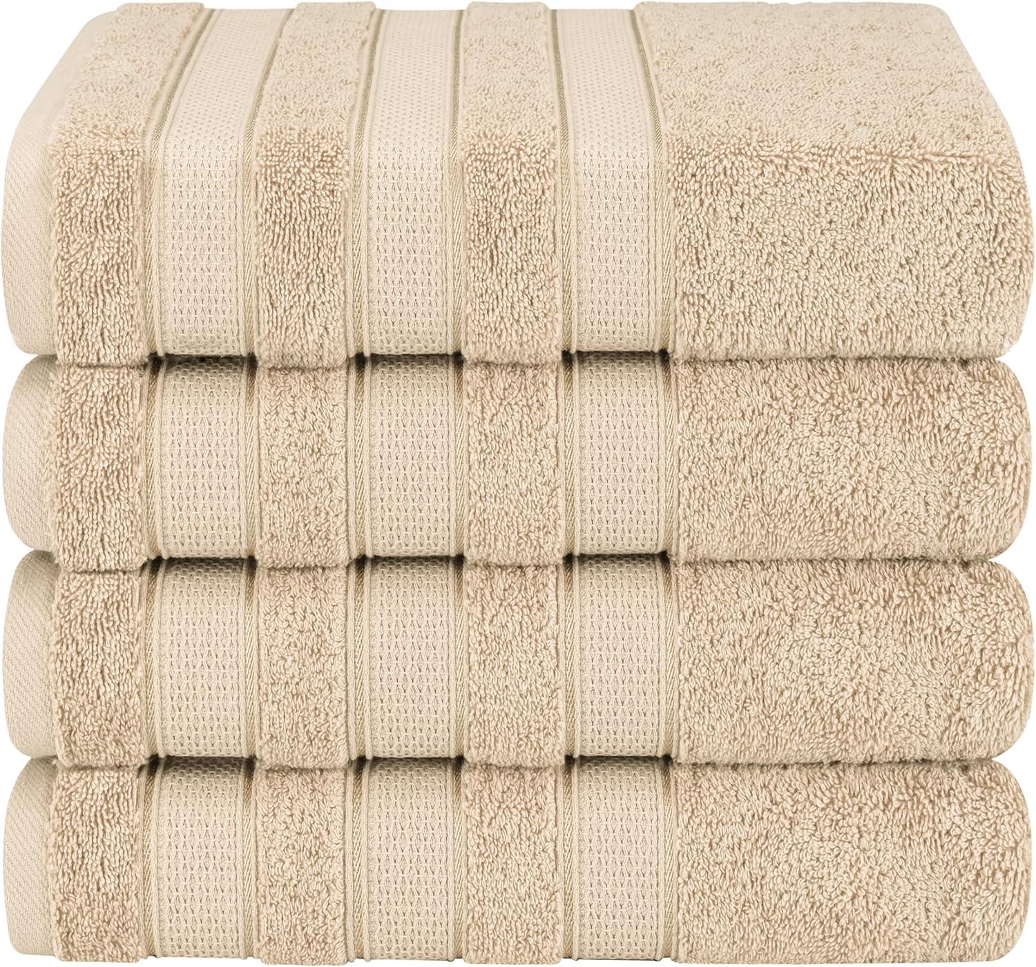 imageAmerican Soft Linen Salem Turkish Bath Towel Set 100 Cotton 600 GSM 6 Piece Towels for Bathroom 2 Bath Towels 2 Hand Towels 2 Washcloths WhiteBeige