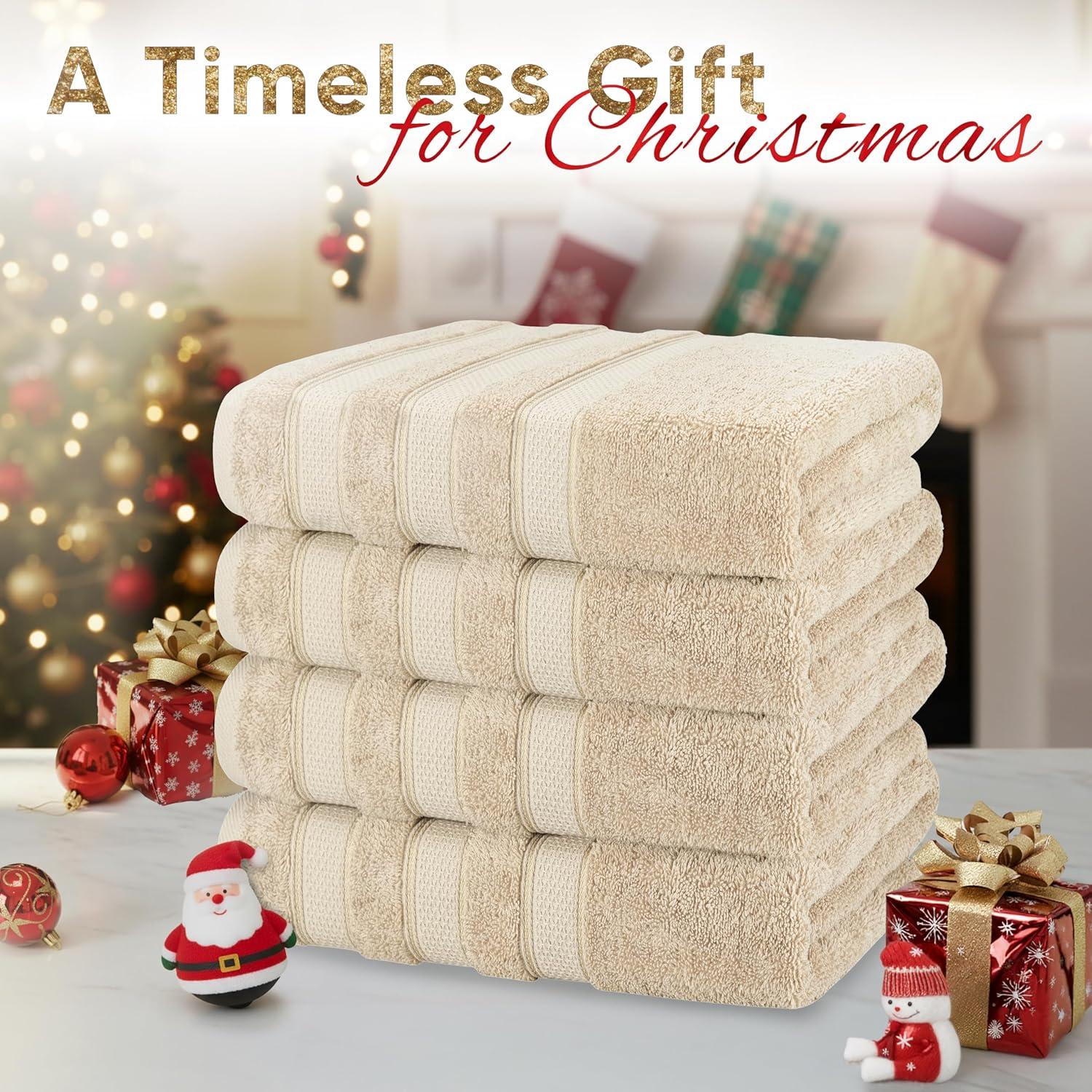 imageAmerican Soft Linen Salem Turkish Bath Towel Set 100 Cotton 600 GSM 6 Piece Towels for Bathroom 2 Bath Towels 2 Hand Towels 2 Washcloths WhiteBeige