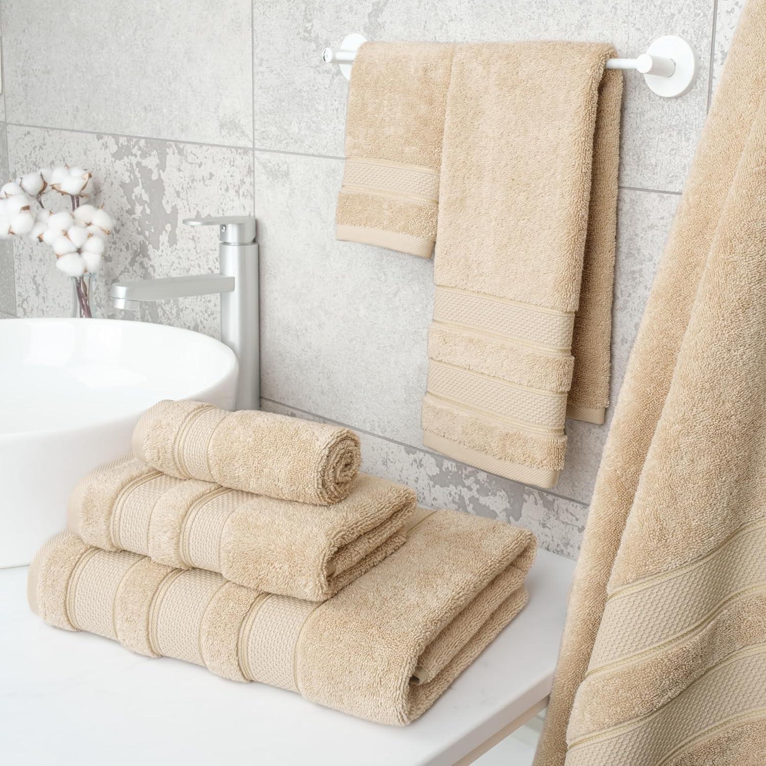 imageAmerican Soft Linen Salem Turkish Bath Towel Set 100 Cotton 600 GSM 6 Piece Towels for Bathroom 2 Bath Towels 2 Hand Towels 2 Washcloths WhiteBeige