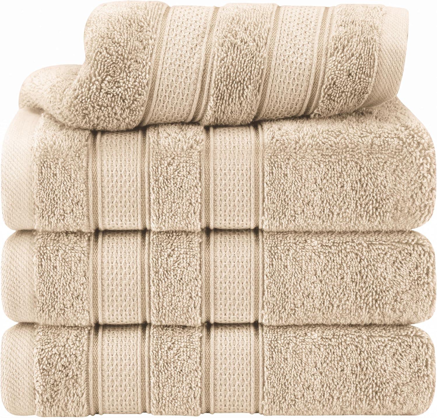 imageAmerican Soft Linen Salem Turkish Bath Towel Set 100 Cotton 600 GSM 6 Piece Towels for Bathroom 2 Bath Towels 2 Hand Towels 2 Washcloths WhiteBeige