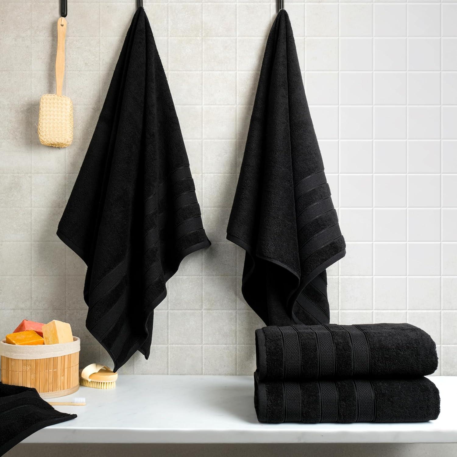 imageAmerican Soft Linen Salem Turkish Bath Towel Set 100 Cotton 600 GSM 6 Piece Towels for Bathroom 2 Bath Towels 2 Hand Towels 2 Washcloths WhiteBlack