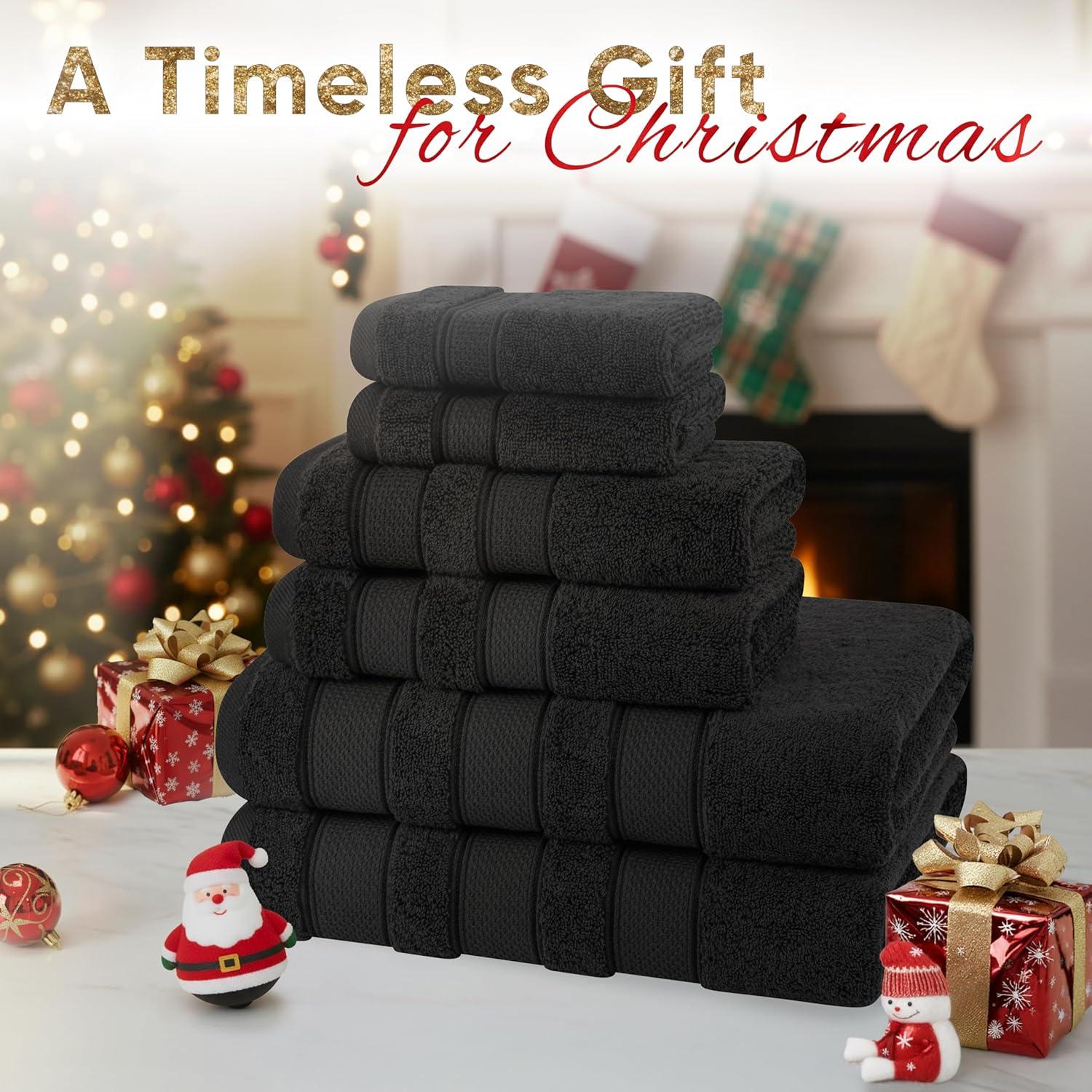 imageAmerican Soft Linen Salem Turkish Bath Towel Set 100 Cotton 600 GSM 6 Piece Towels for Bathroom 2 Bath Towels 2 Hand Towels 2 Washcloths WhiteBlack