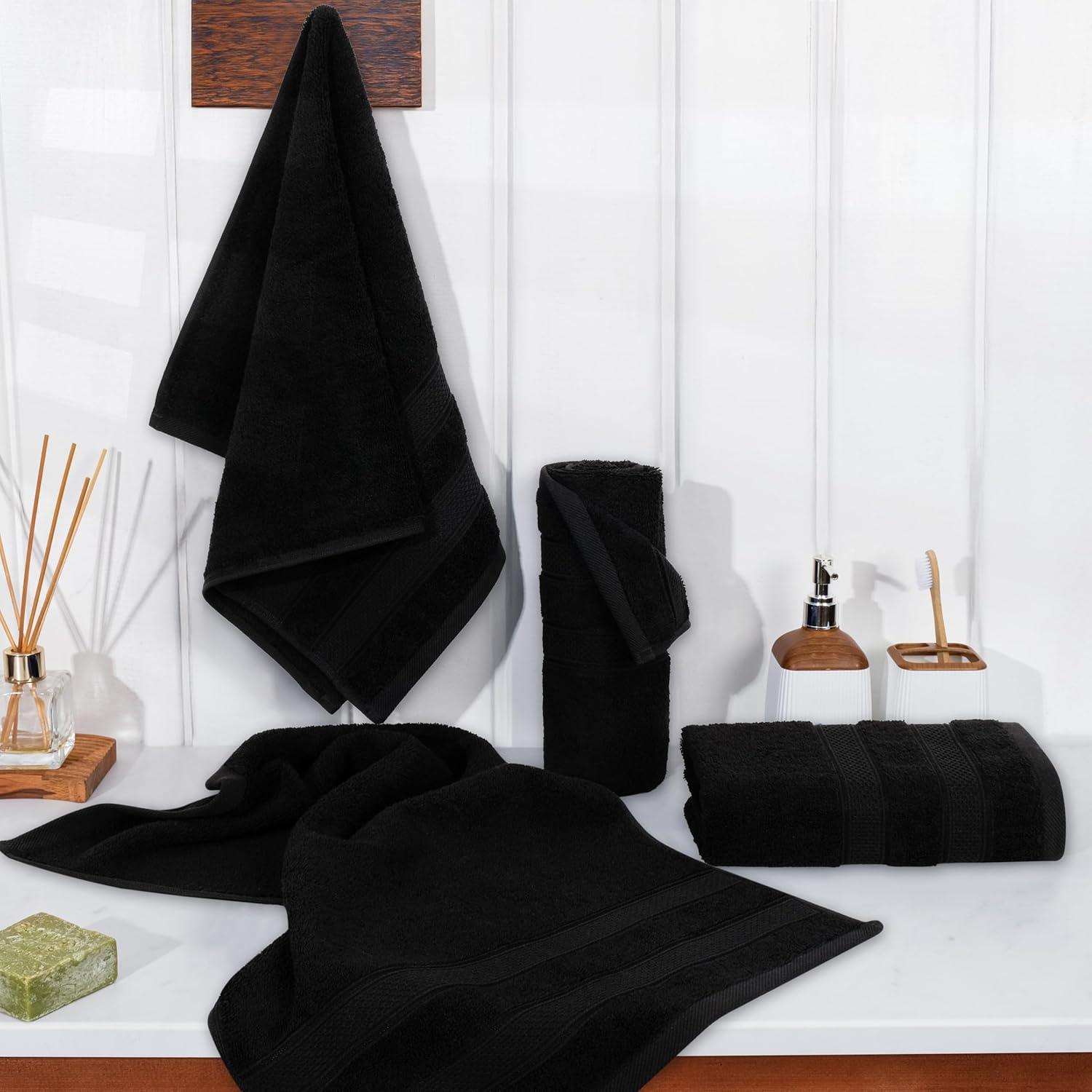 imageAmerican Soft Linen Salem Turkish Bath Towel Set 100 Cotton 600 GSM 6 Piece Towels for Bathroom 2 Bath Towels 2 Hand Towels 2 Washcloths WhiteBlack
