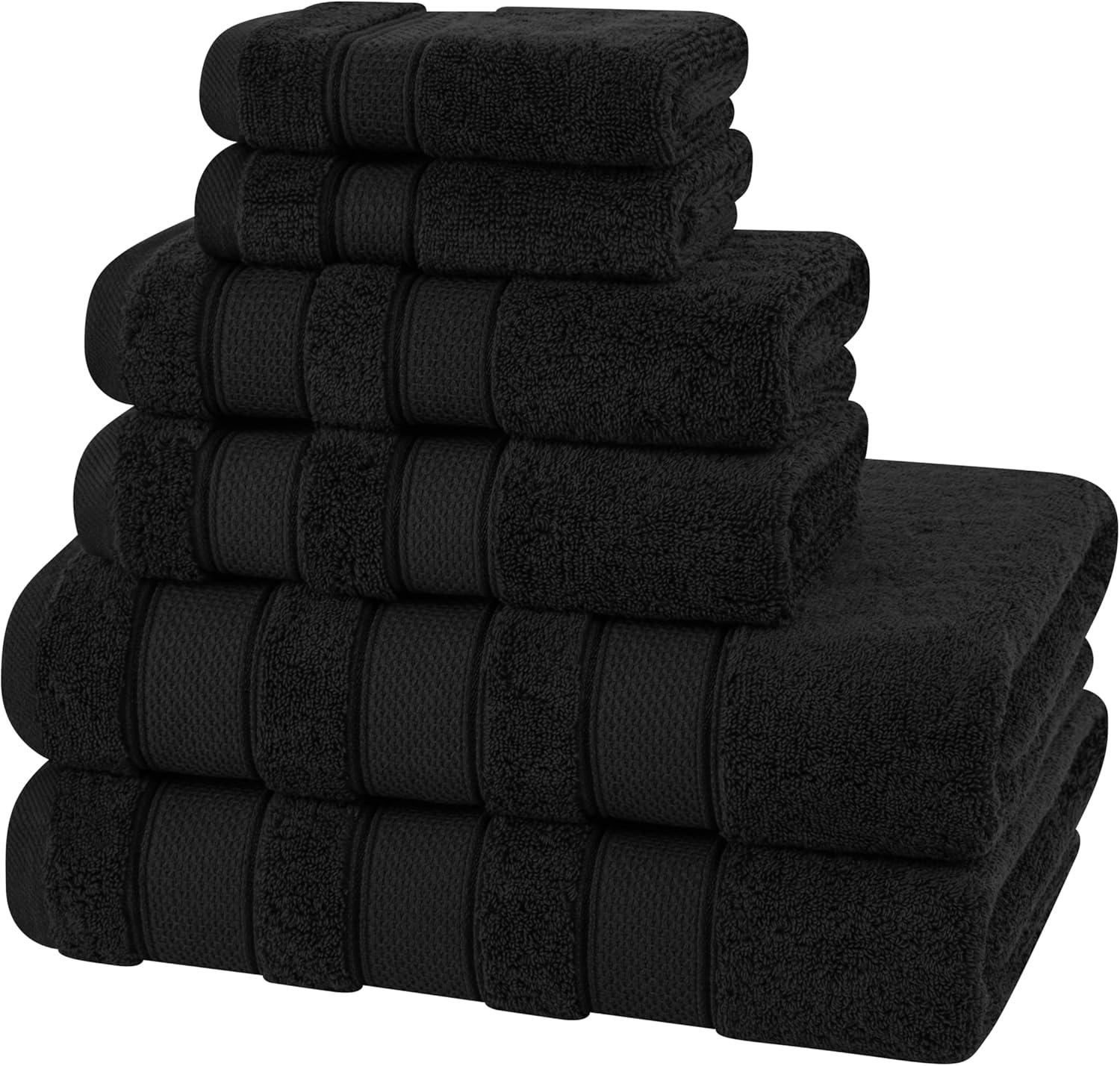 imageAmerican Soft Linen Salem Turkish Bath Towel Set 100 Cotton 600 GSM 6 Piece Towels for Bathroom 2 Bath Towels 2 Hand Towels 2 Washcloths WhiteBlack