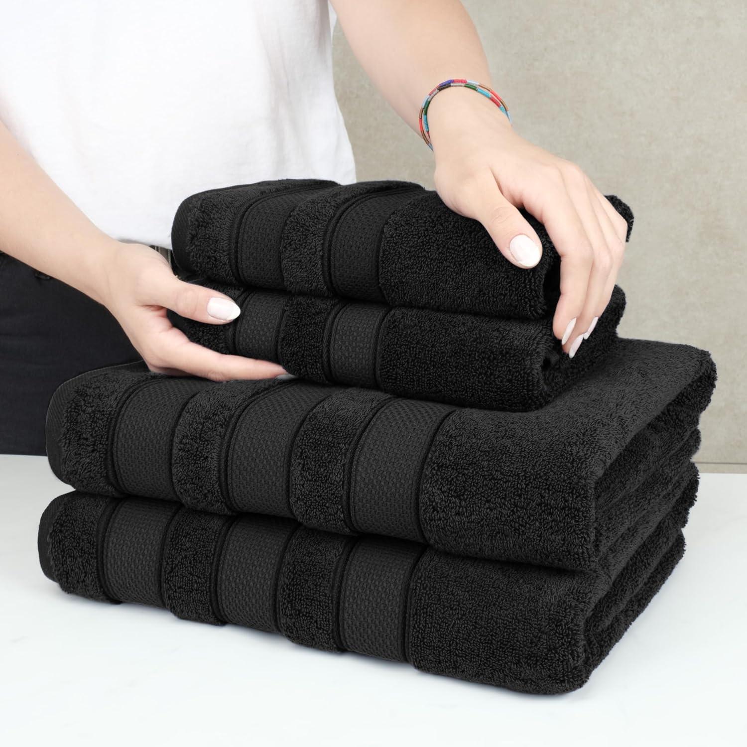 imageAmerican Soft Linen Salem Turkish Bath Towel Set 100 Cotton 600 GSM 6 Piece Towels for Bathroom 2 Bath Towels 2 Hand Towels 2 Washcloths WhiteBlack