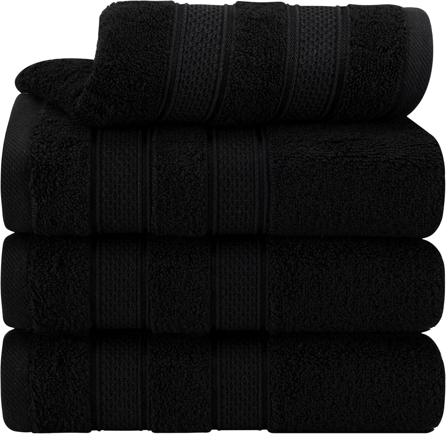 imageAmerican Soft Linen Salem Turkish Bath Towel Set 100 Cotton 600 GSM 6 Piece Towels for Bathroom 2 Bath Towels 2 Hand Towels 2 Washcloths WhiteBlack