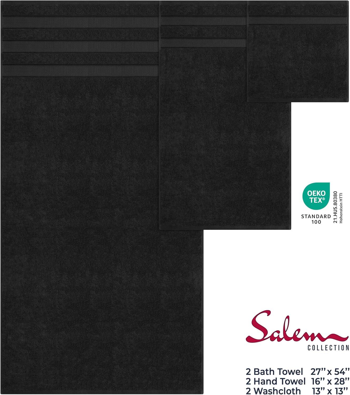 imageAmerican Soft Linen Salem Turkish Bath Towel Set 100 Cotton 600 GSM 6 Piece Towels for Bathroom 2 Bath Towels 2 Hand Towels 2 Washcloths WhiteBlack
