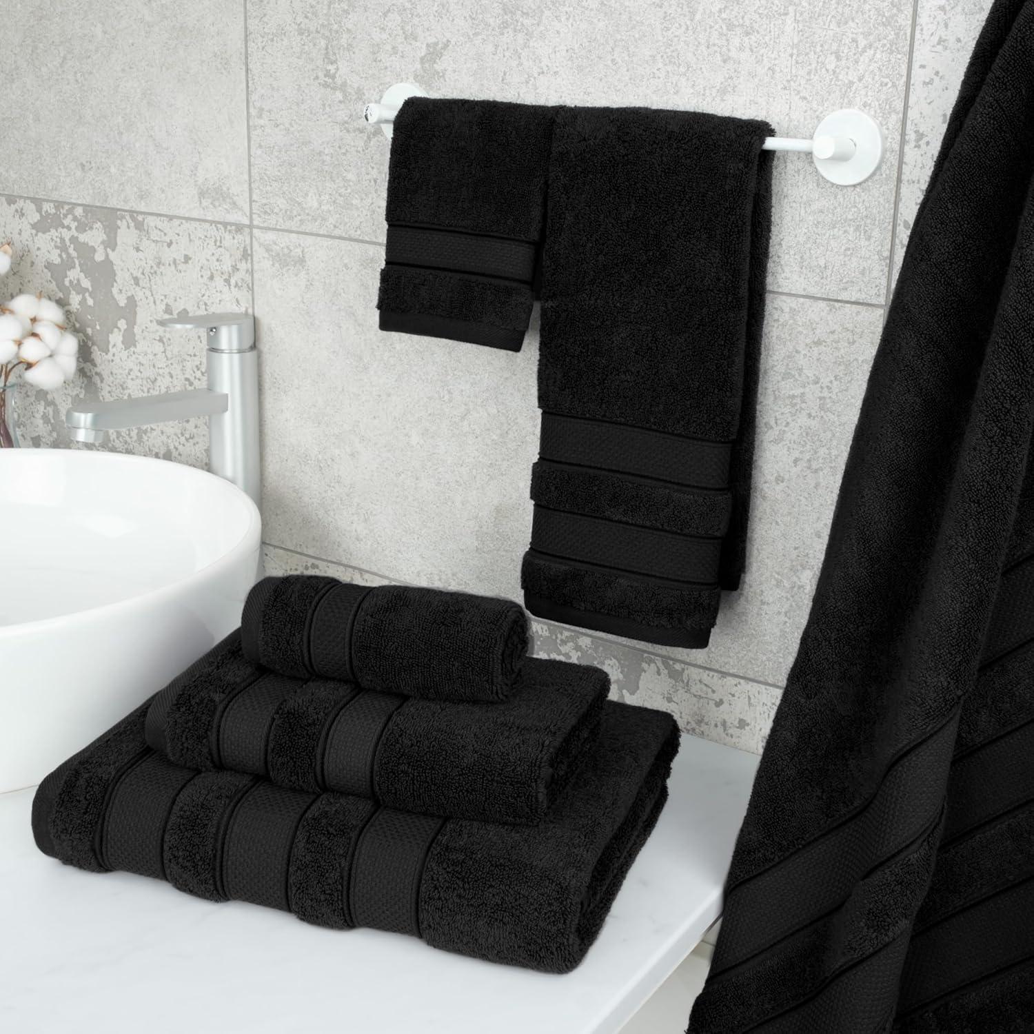 imageAmerican Soft Linen Salem Turkish Bath Towel Set 100 Cotton 600 GSM 6 Piece Towels for Bathroom 2 Bath Towels 2 Hand Towels 2 Washcloths WhiteBlack