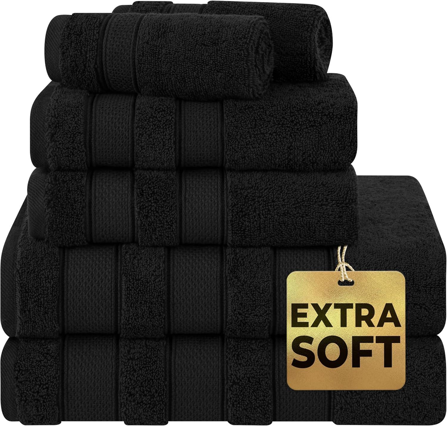 imageAmerican Soft Linen Salem Turkish Bath Towel Set 100 Cotton 600 GSM 6 Piece Towels for Bathroom 2 Bath Towels 2 Hand Towels 2 Washcloths WhiteBlack