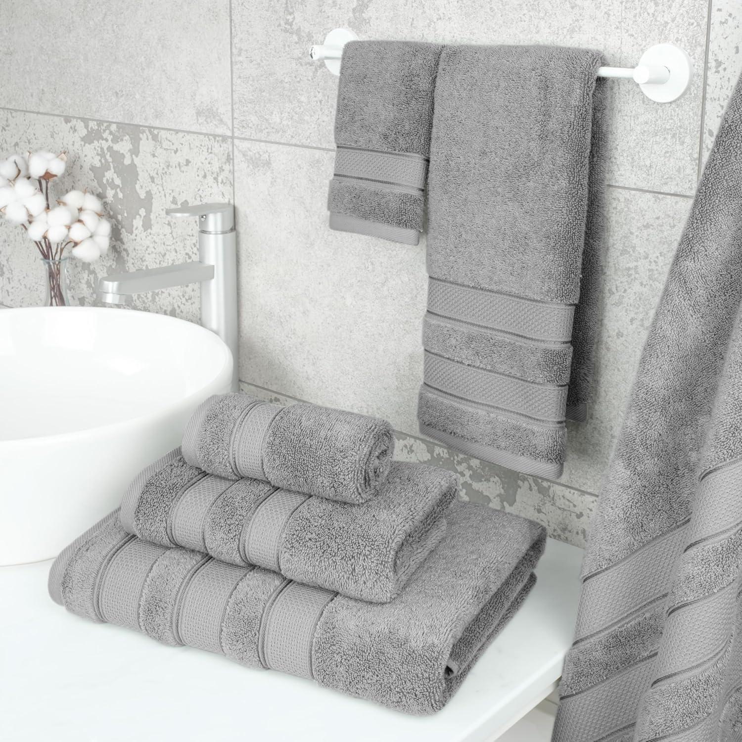 imageAmerican Soft Linen Salem Turkish Bath Towel Set 100 Cotton 600 GSM 6 Piece Towels for Bathroom 2 Bath Towels 2 Hand Towels 2 Washcloths WhiteCool Grey
