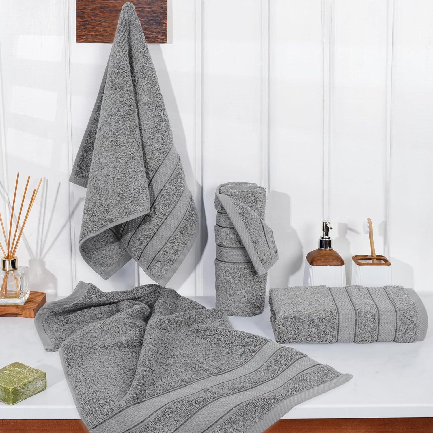 imageAmerican Soft Linen Salem Turkish Bath Towel Set 100 Cotton 600 GSM 6 Piece Towels for Bathroom 2 Bath Towels 2 Hand Towels 2 Washcloths WhiteCool Grey