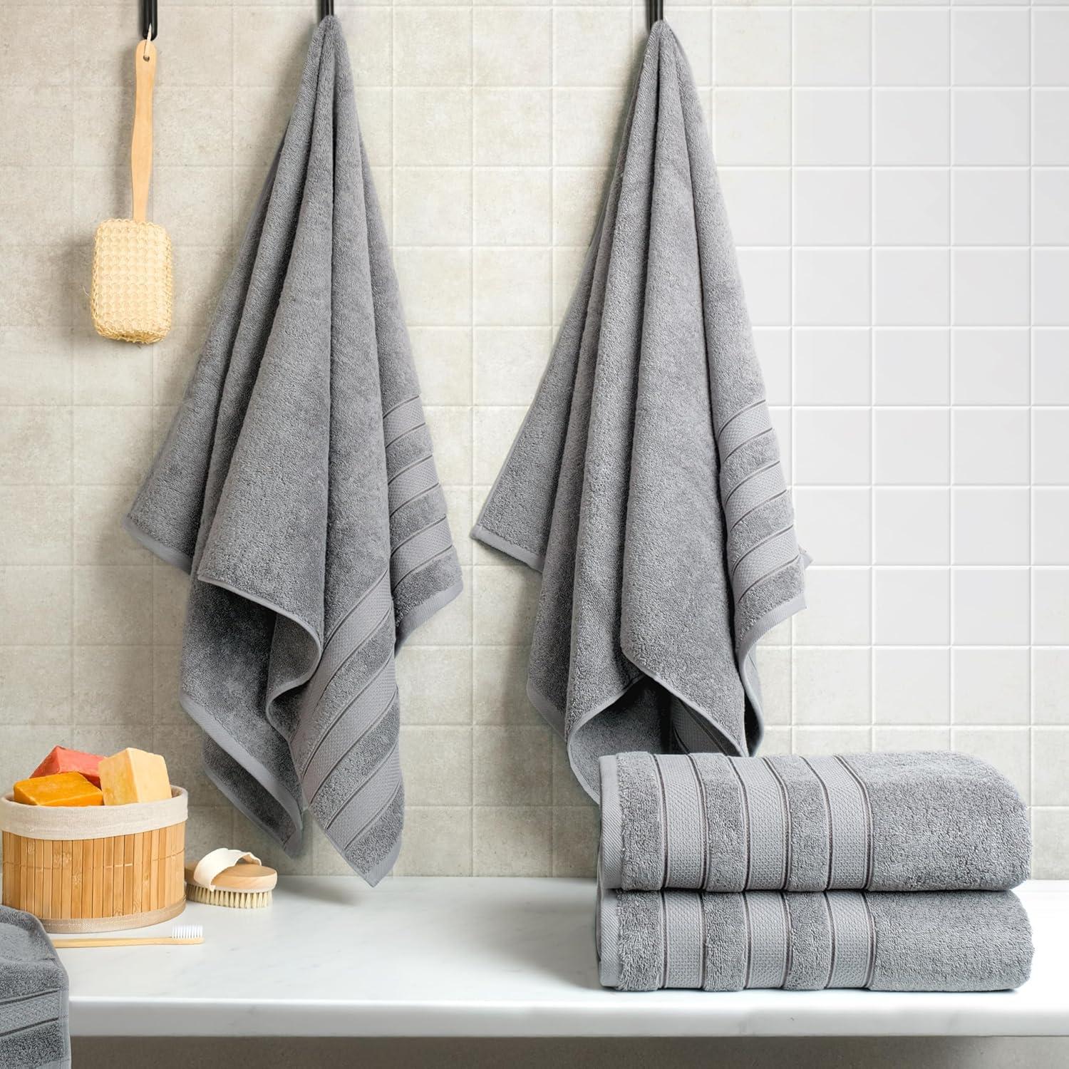 imageAmerican Soft Linen Salem Turkish Bath Towel Set 100 Cotton 600 GSM 6 Piece Towels for Bathroom 2 Bath Towels 2 Hand Towels 2 Washcloths WhiteCool Grey