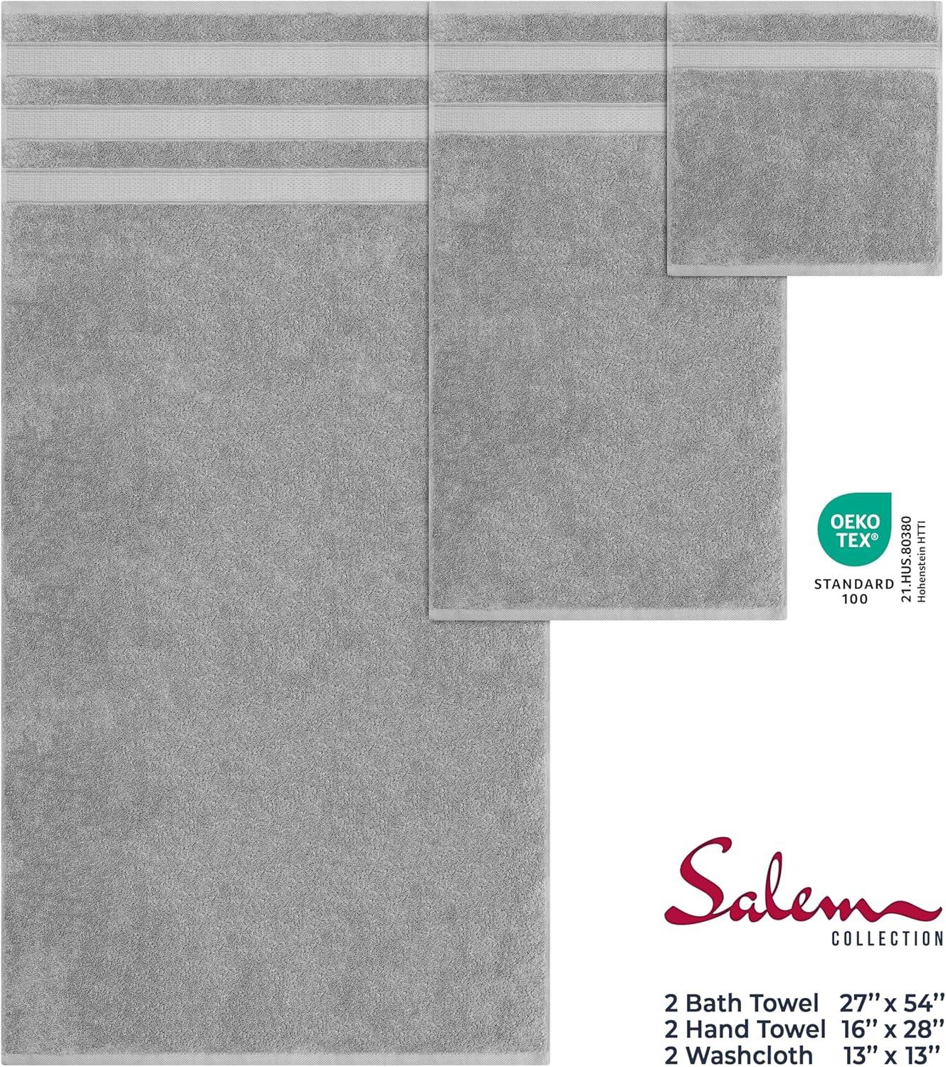 imageAmerican Soft Linen Salem Turkish Bath Towel Set 100 Cotton 600 GSM 6 Piece Towels for Bathroom 2 Bath Towels 2 Hand Towels 2 Washcloths WhiteCool Grey