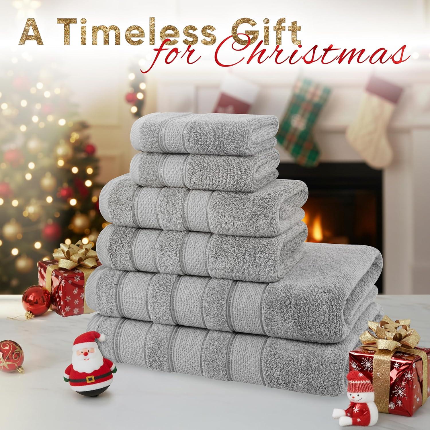 imageAmerican Soft Linen Salem Turkish Bath Towel Set 100 Cotton 600 GSM 6 Piece Towels for Bathroom 2 Bath Towels 2 Hand Towels 2 Washcloths WhiteCool Grey