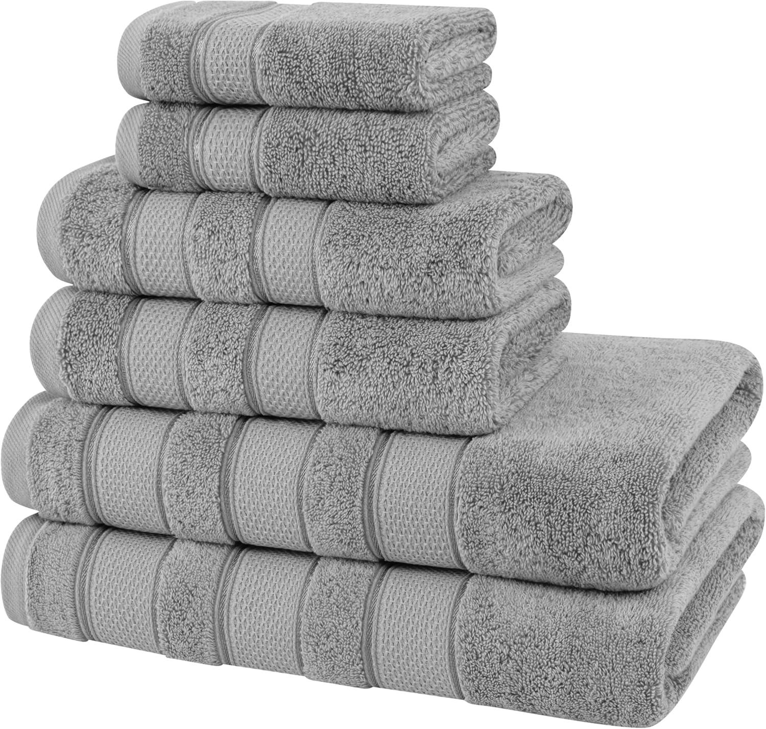imageAmerican Soft Linen Salem Turkish Bath Towel Set 100 Cotton 600 GSM 6 Piece Towels for Bathroom 2 Bath Towels 2 Hand Towels 2 Washcloths WhiteCool Grey