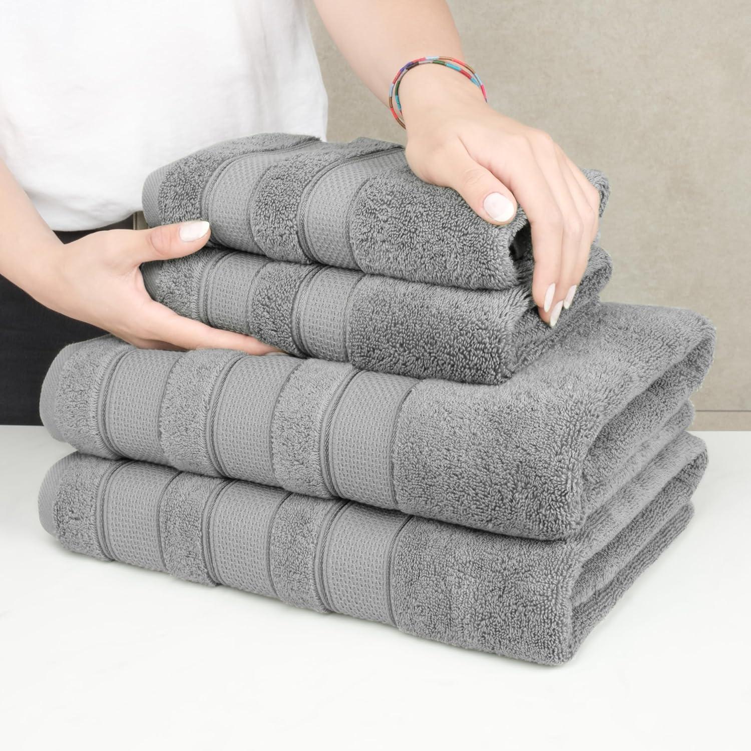 imageAmerican Soft Linen Salem Turkish Bath Towel Set 100 Cotton 600 GSM 6 Piece Towels for Bathroom 2 Bath Towels 2 Hand Towels 2 Washcloths WhiteCool Grey