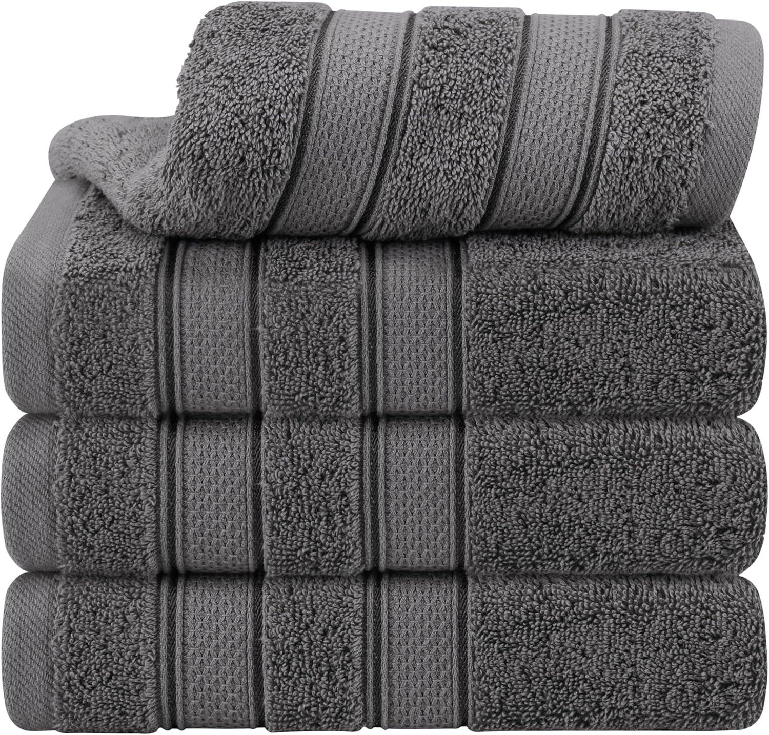 imageAmerican Soft Linen Salem Turkish Bath Towel Set 100 Cotton 600 GSM 6 Piece Towels for Bathroom 2 Bath Towels 2 Hand Towels 2 Washcloths WhiteDark Gray