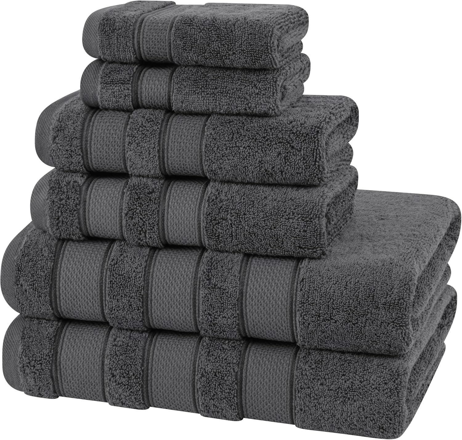 imageAmerican Soft Linen Salem Turkish Bath Towel Set 100 Cotton 600 GSM 6 Piece Towels for Bathroom 2 Bath Towels 2 Hand Towels 2 Washcloths WhiteDark Gray